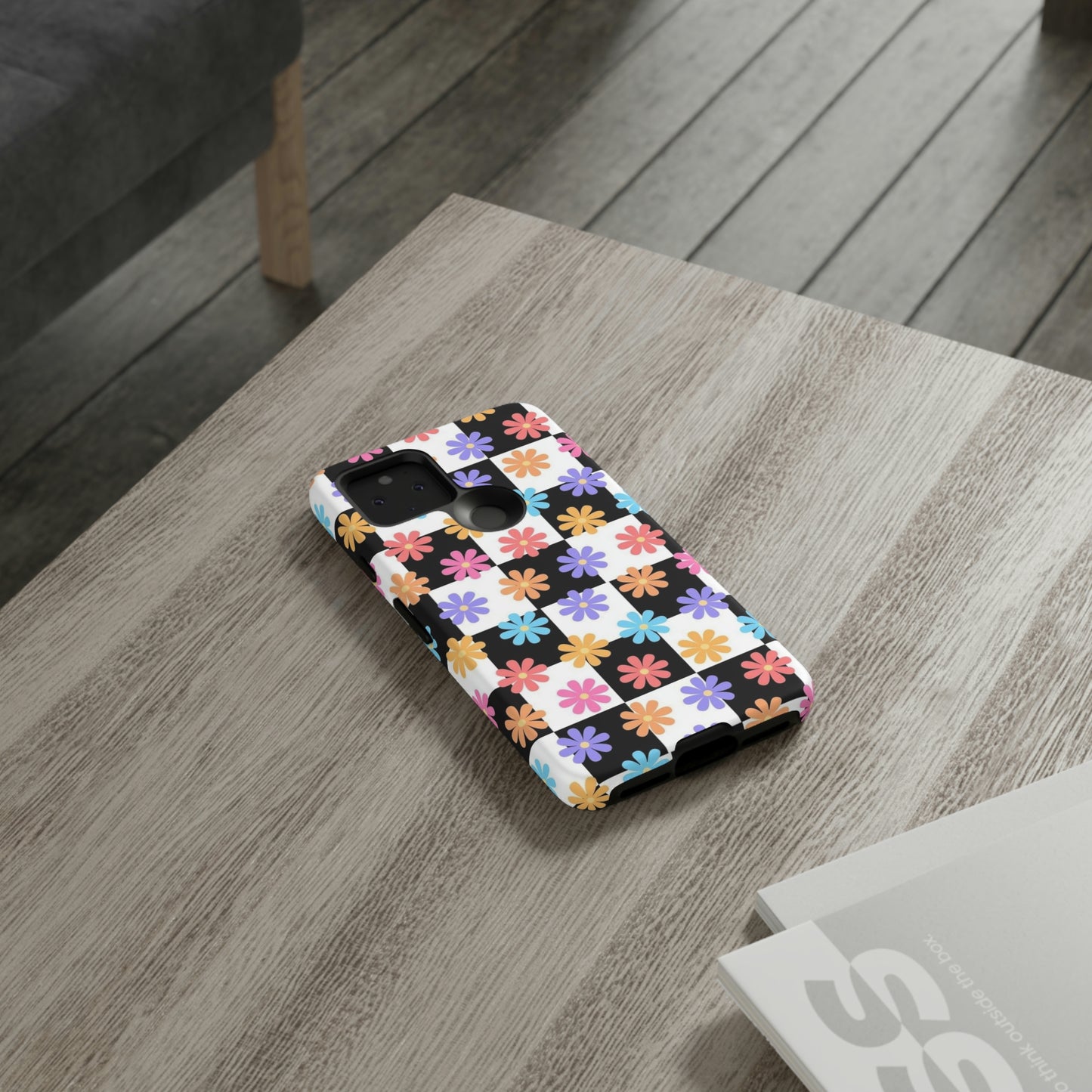 Checkered flower phone case/ for Samsung & Google Phones/ Floral collection/ Tough Phone Cases