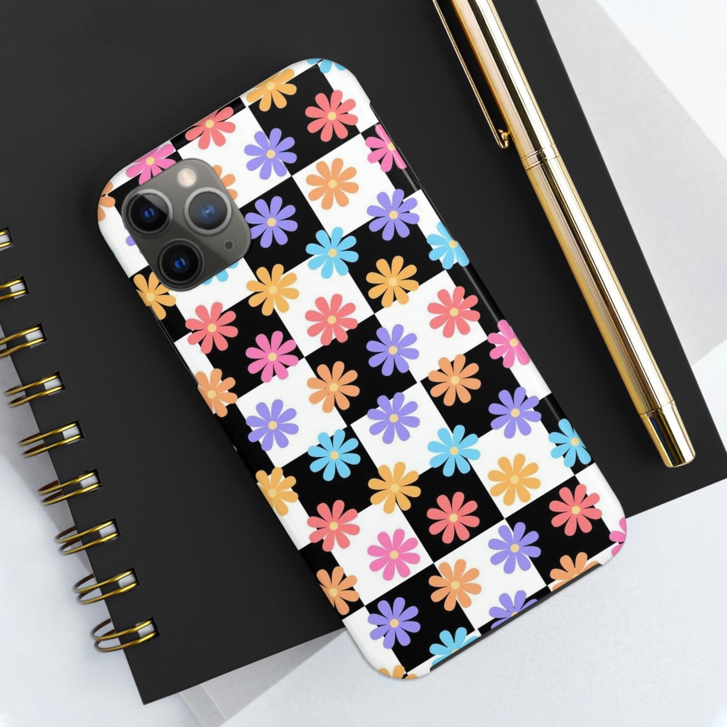 Checkered flower phone case/ for iPhone/ Floral collection /Tough Phone Cases, Case-Mate