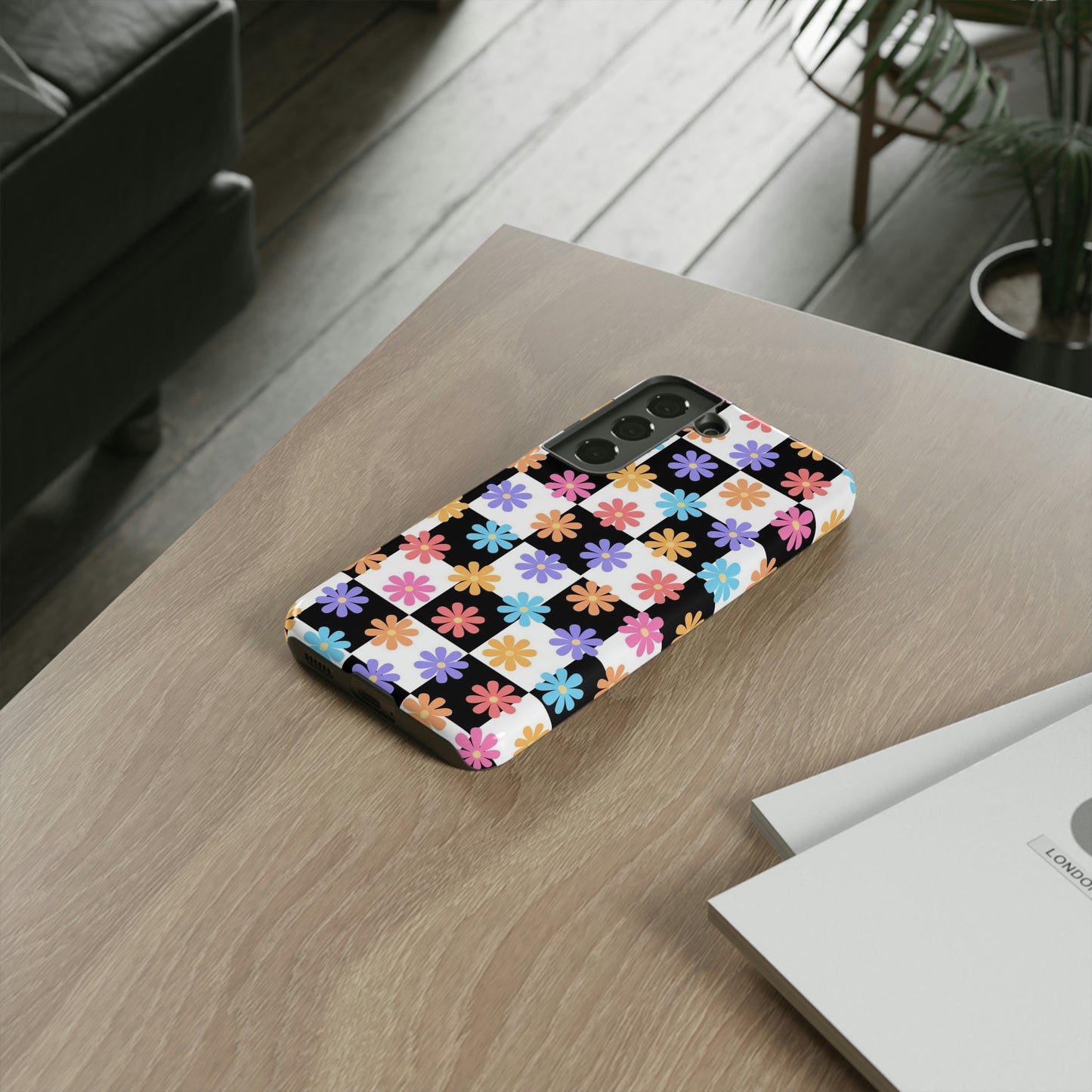 Checkered flower phone case/ for Samsung & Google Phones/ Floral collection/ Tough Phone Cases