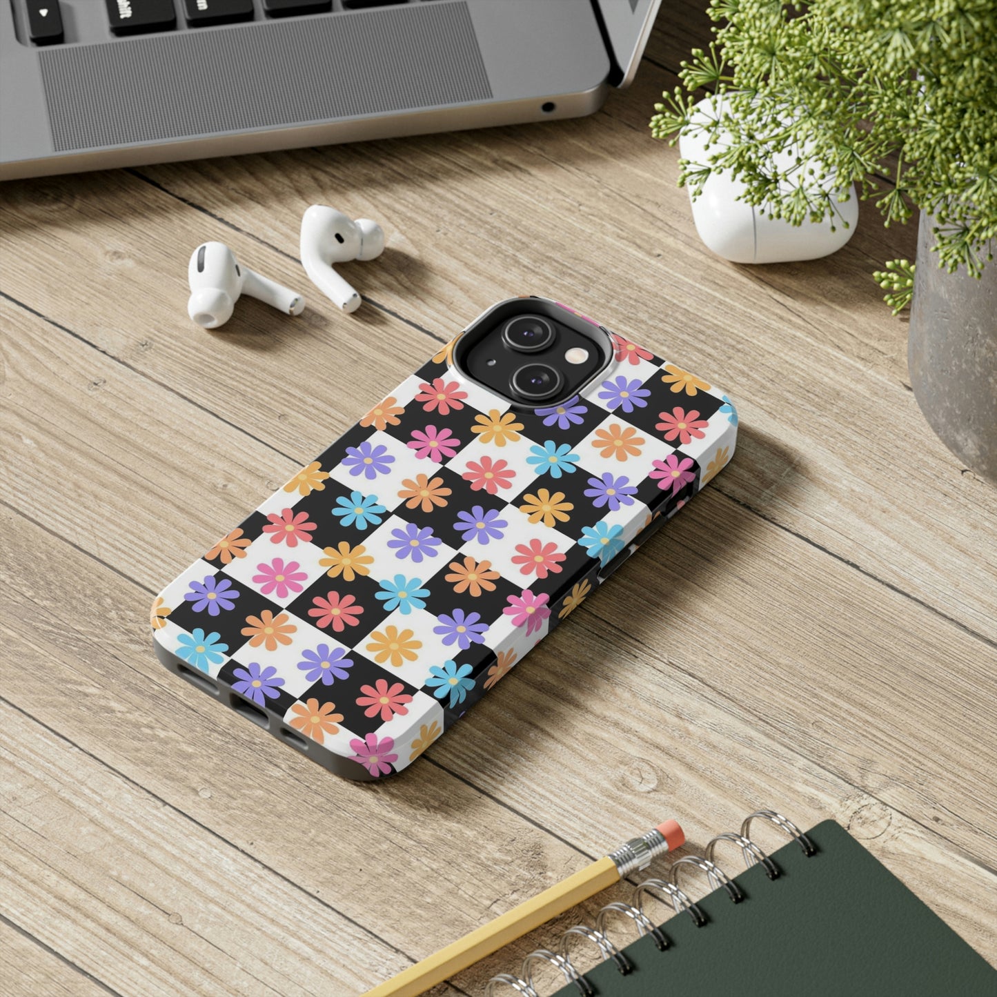 Checkered flower phone case/ for iPhone/ Floral collection /Tough Phone Cases, Case-Mate