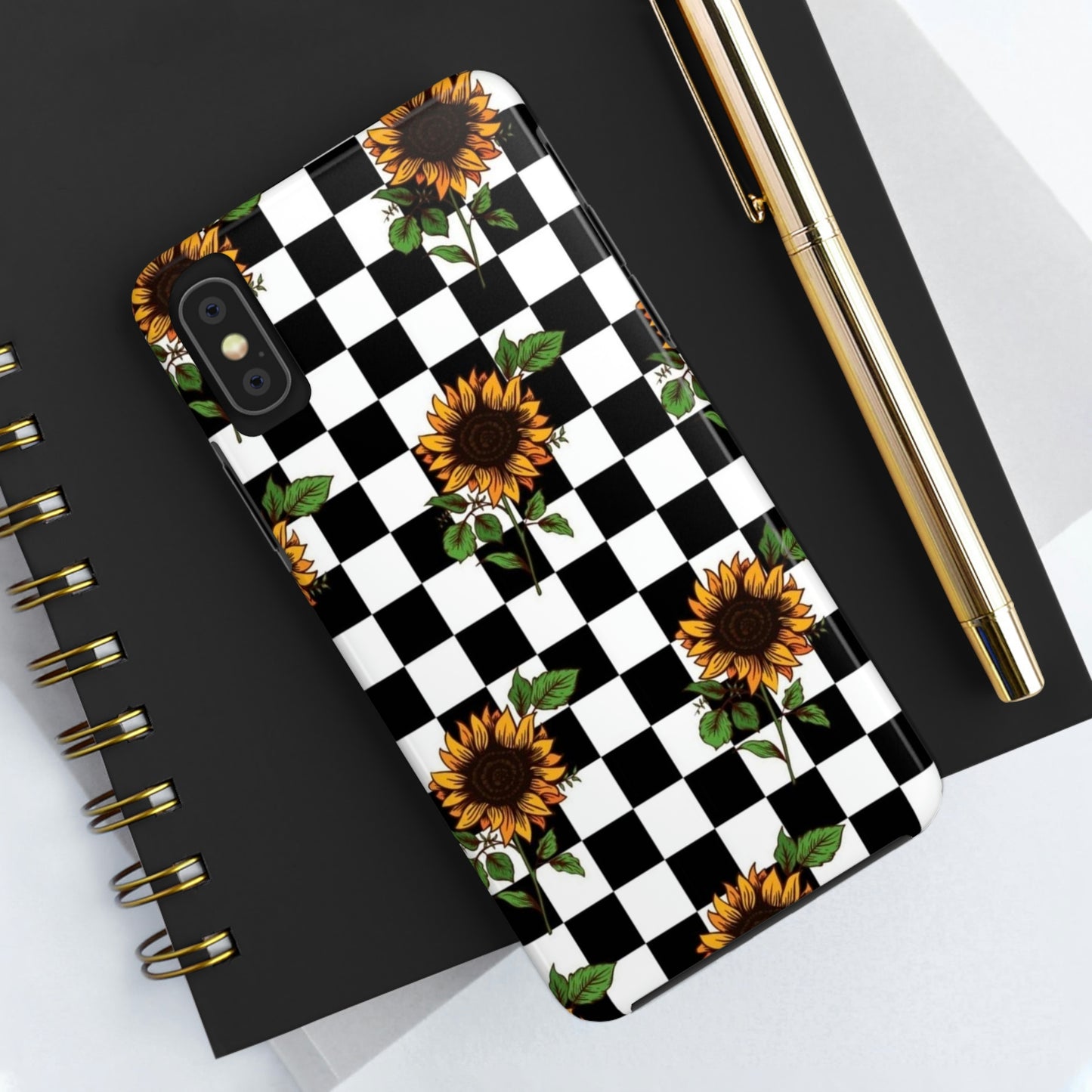 Checkered Sunflower phone case/ for iPhone  /Floral collection /Tough Phone Cases, Case-Mate