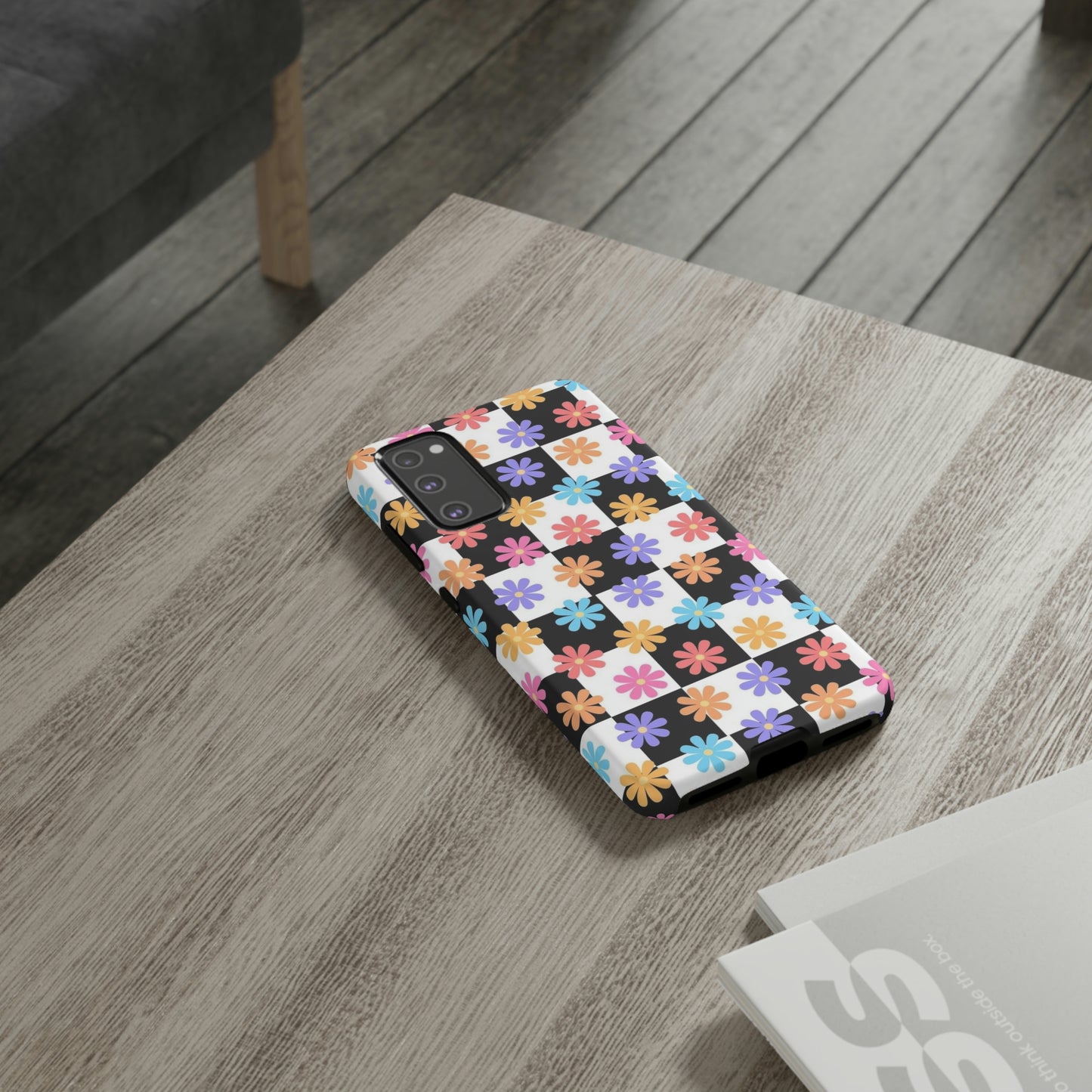 Checkered flower phone case/ for Samsung & Google Phones/ Floral collection/ Tough Phone Cases