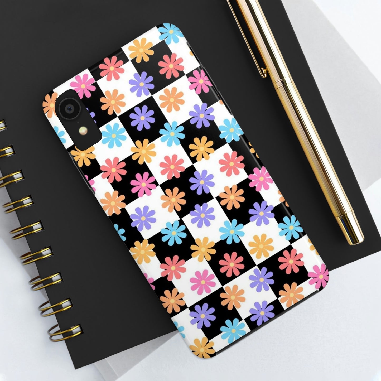 Checkered flower phone case/ for iPhone/ Floral collection /Tough Phone Cases, Case-Mate