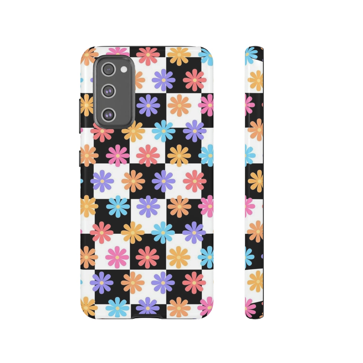 Checkered flower phone case/ for Samsung & Google Phones/ Floral collection/ Tough Phone Cases