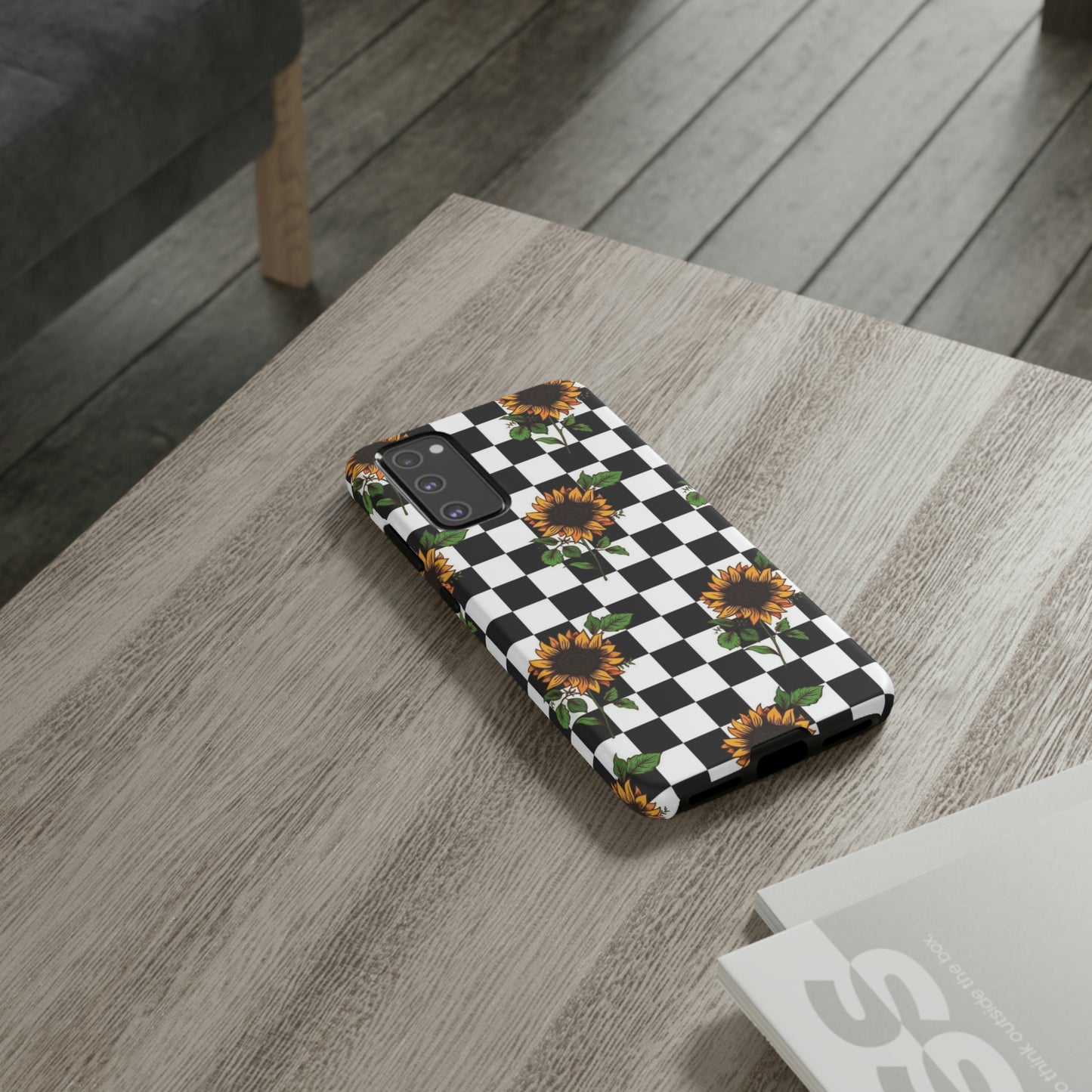 Checkered sunflower phone case/ for Samsung & Google phones/ floral collection/Tough Cases