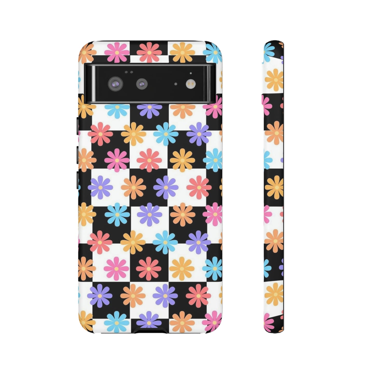 Checkered flower phone case/ for Samsung & Google Phones/ Floral collection/ Tough Phone Cases