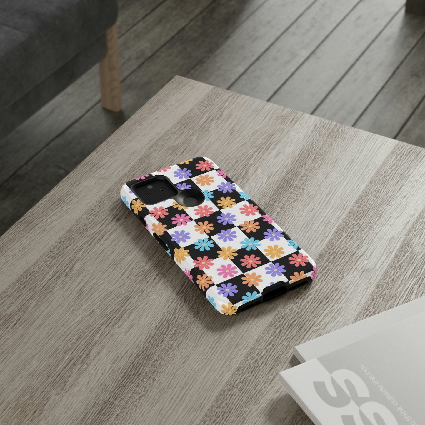 Checkered flower phone case/ for Samsung & Google Phones/ Floral collection/ Tough Phone Cases