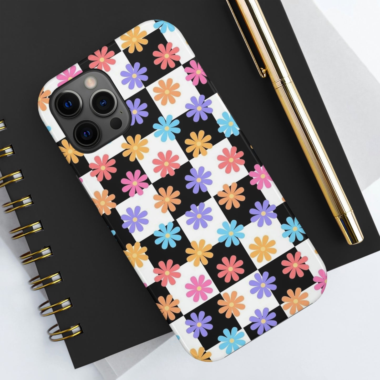 Checkered flower phone case/ for iPhone/ Floral collection /Tough Phone Cases, Case-Mate