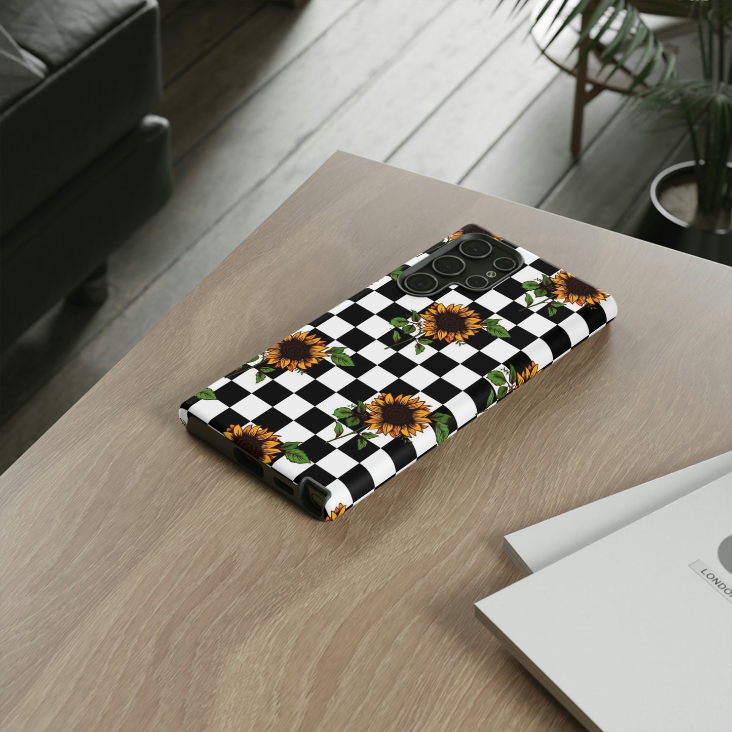 Checkered sunflower phone case/ for Samsung & Google phones/ floral collection/Tough Cases