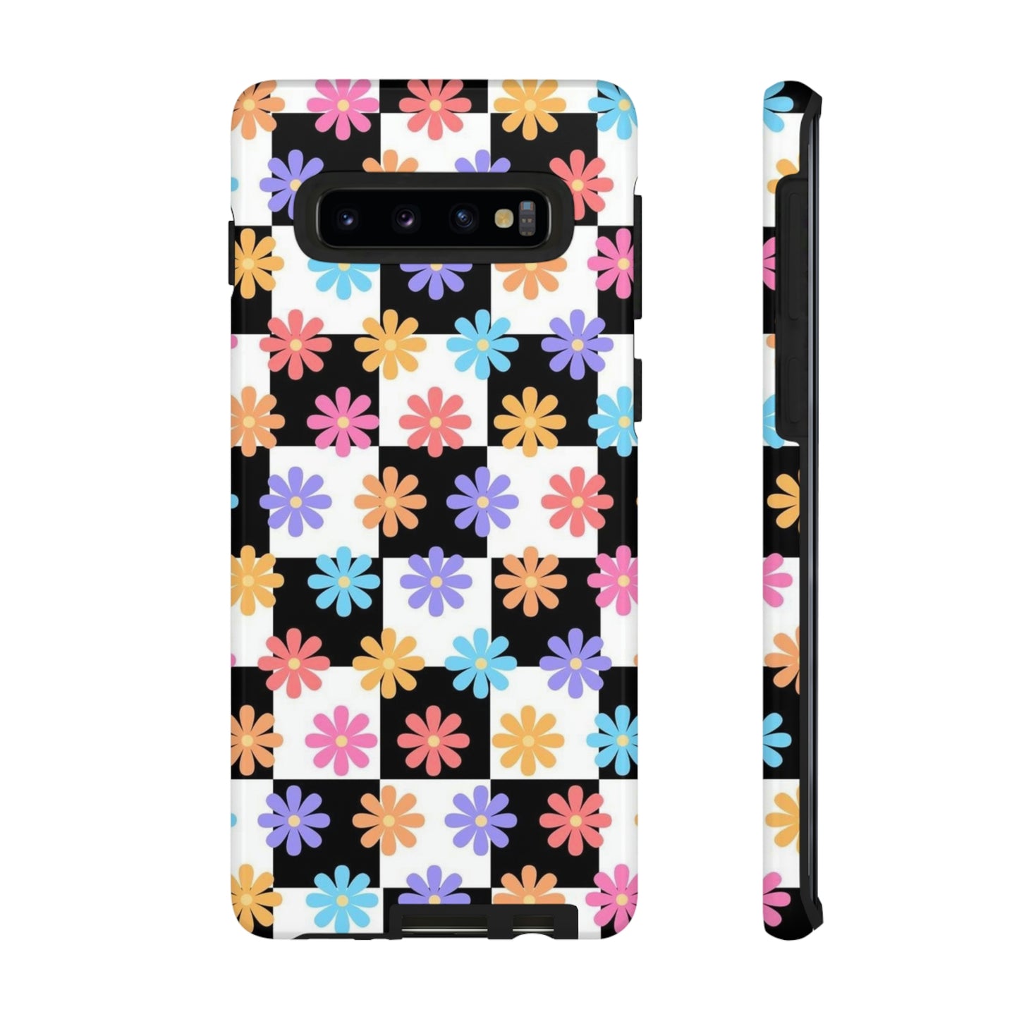 Checkered flower phone case/ for Samsung & Google Phones/ Floral collection/ Tough Phone Cases