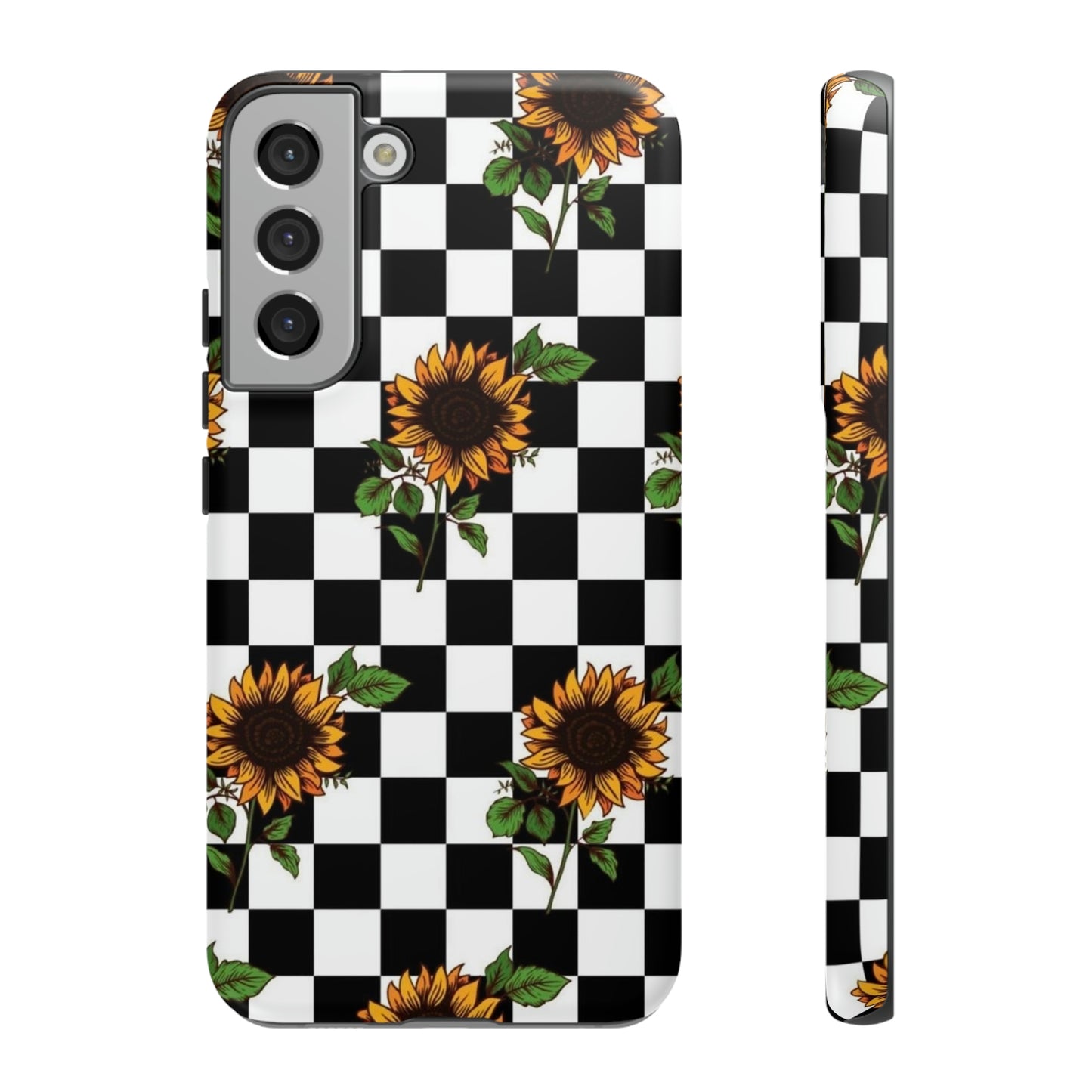 Checkered sunflower phone case/ for Samsung & Google phones/ floral collection/Tough Cases