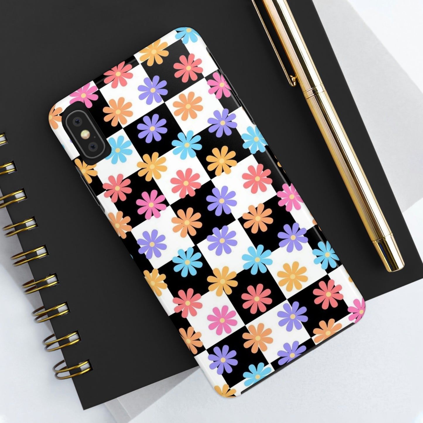 Checkered flower phone case/ for iPhone/ Floral collection /Tough Phone Cases, Case-Mate