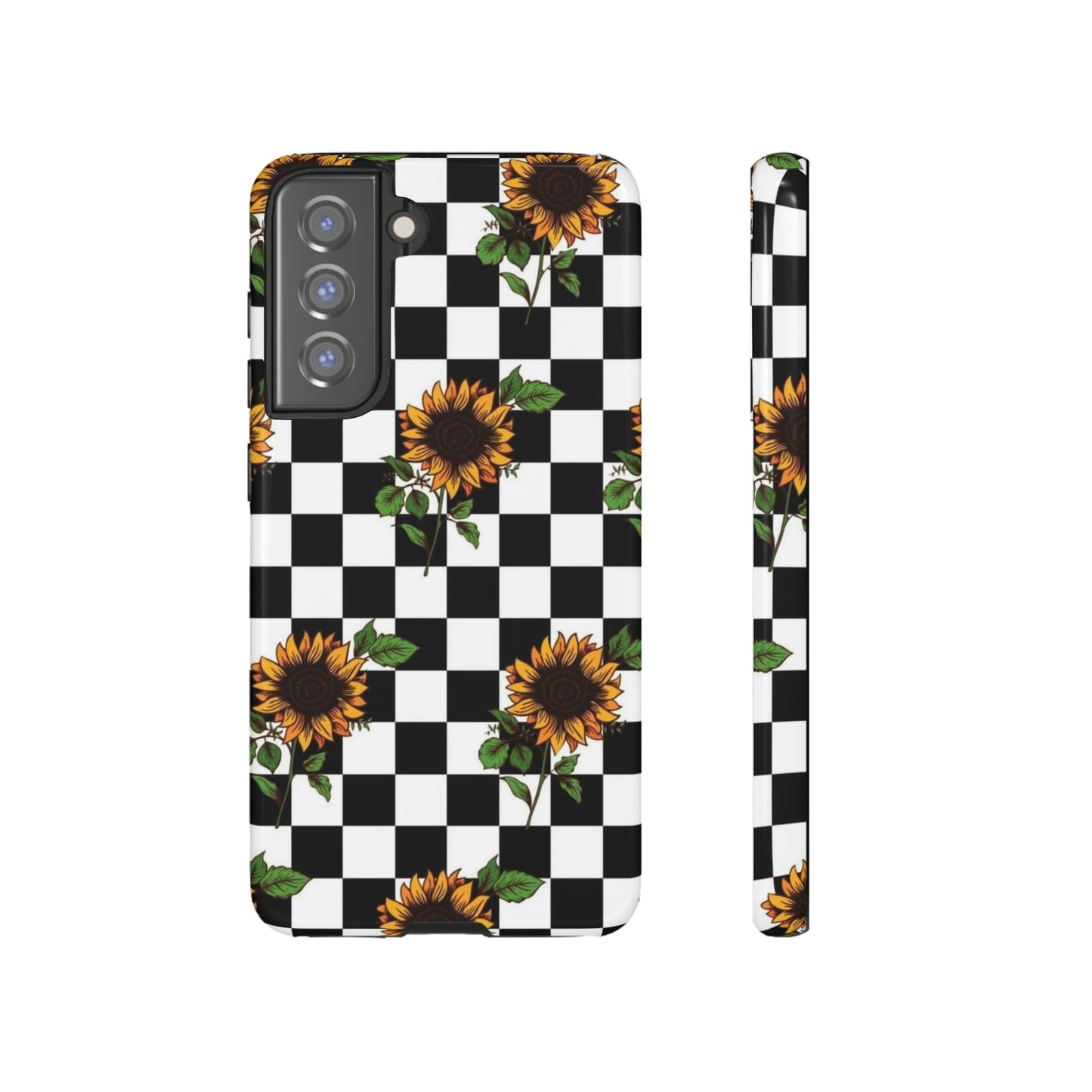 Checkered sunflower phone case/ for Samsung & Google phones/ floral collection/Tough Cases