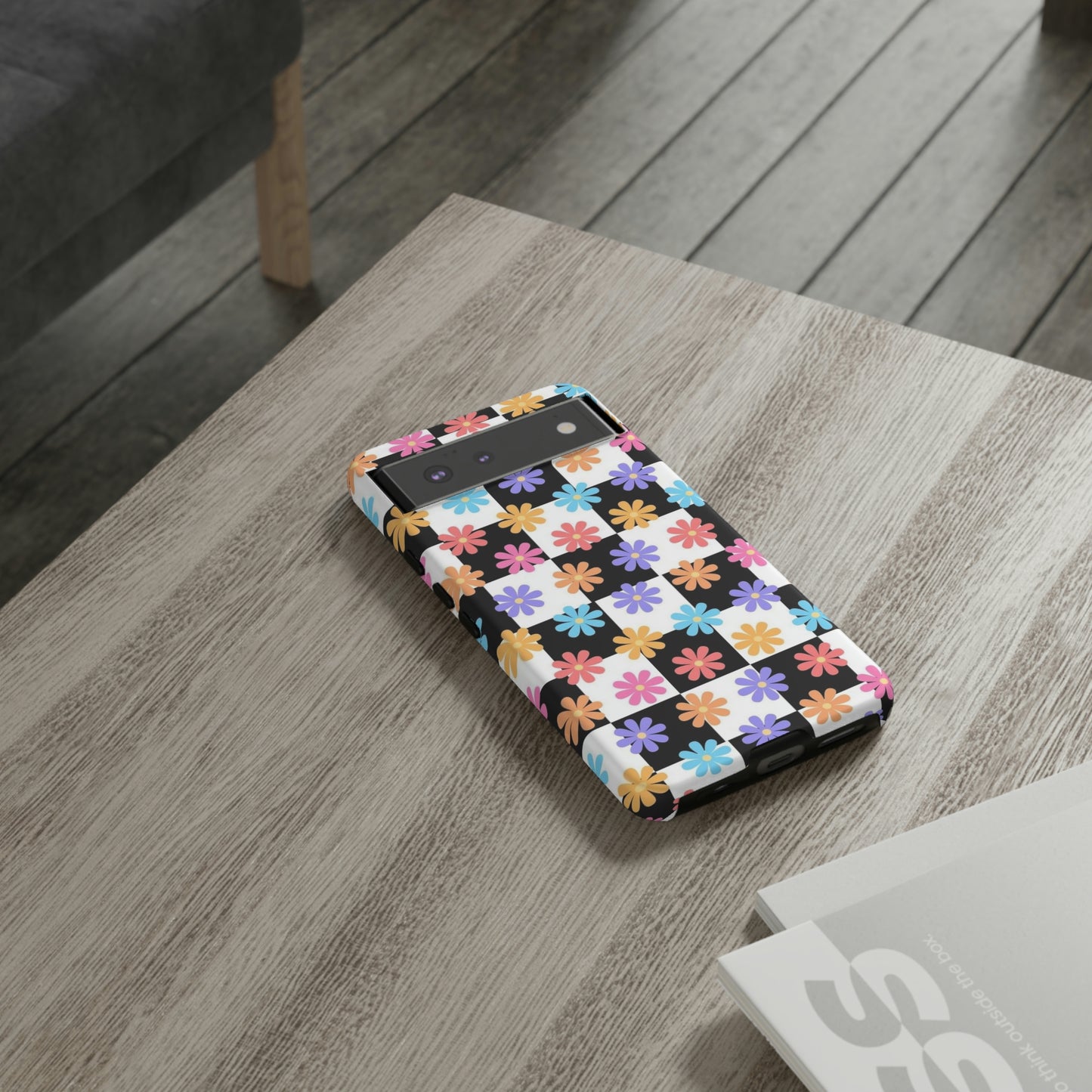 Checkered flower phone case/ for Samsung & Google Phones/ Floral collection/ Tough Phone Cases