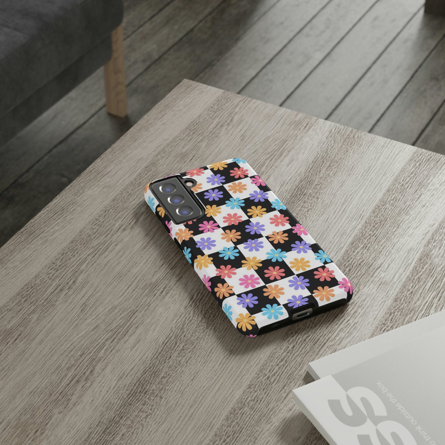 Checkered flower phone case/ for Samsung & Google Phones/ Floral collection/ Tough Phone Cases