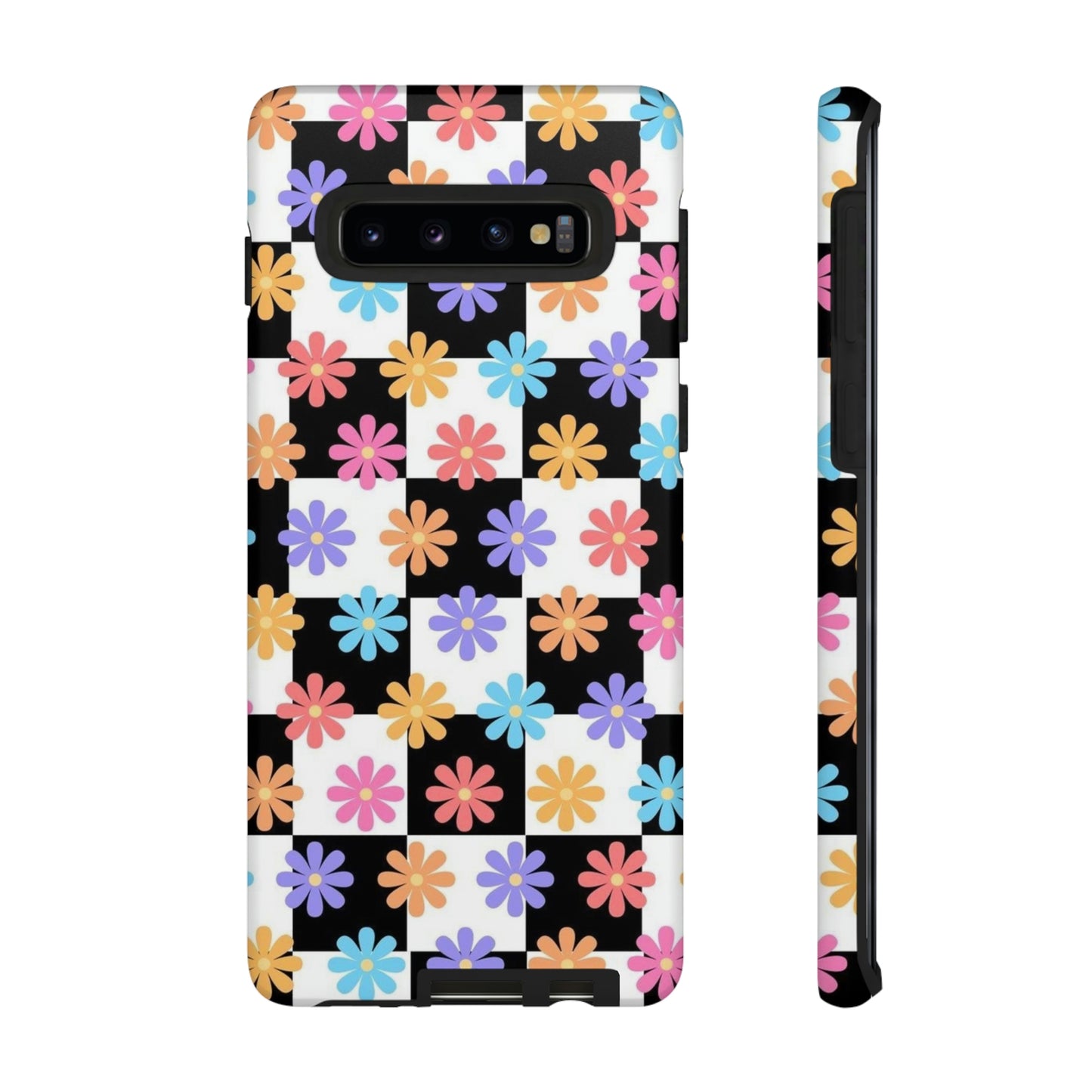 Checkered flower phone case/ for Samsung & Google Phones/ Floral collection/ Tough Phone Cases