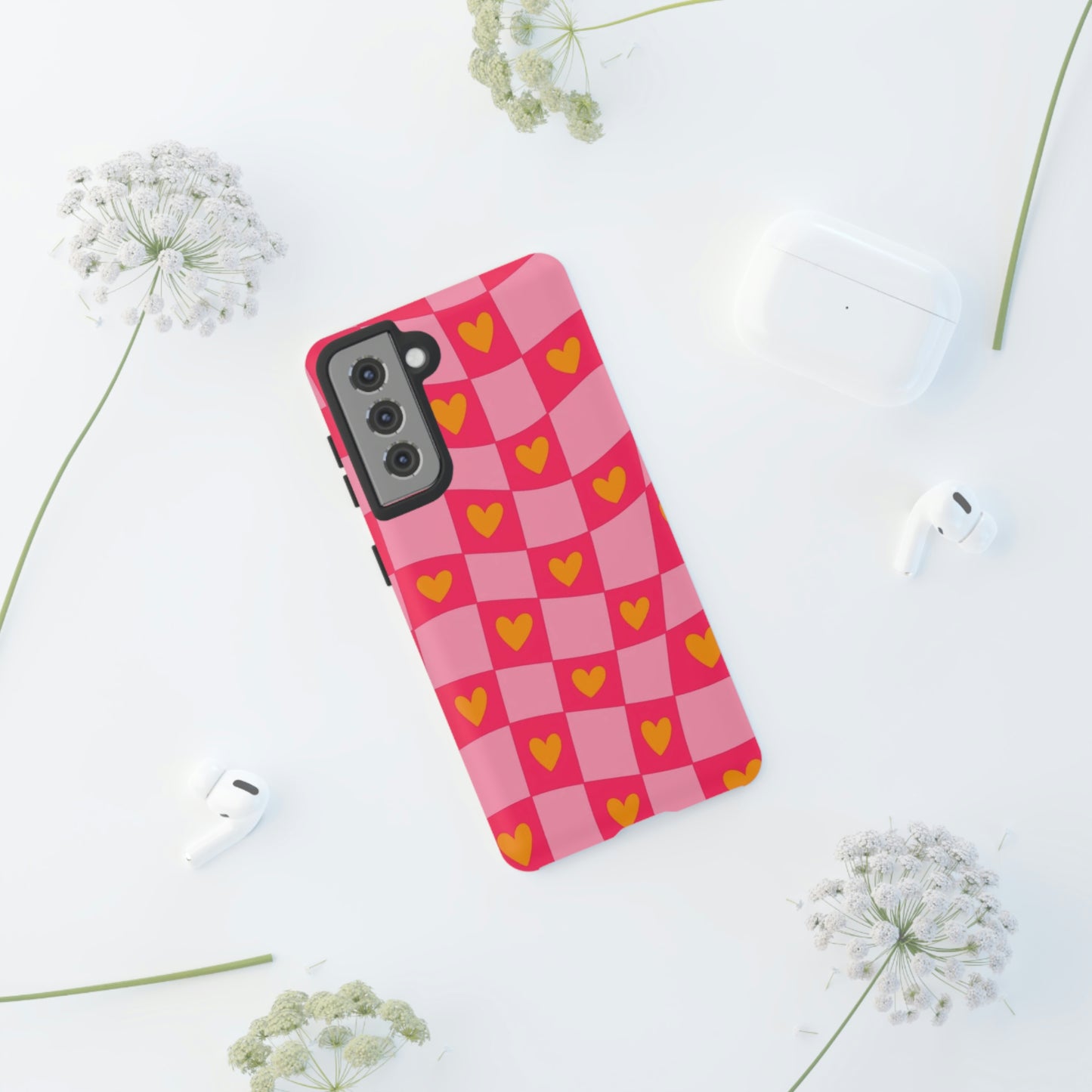 Checkered hearts phone case / for Samsung & Google phones/ heart collection /Tough Cases