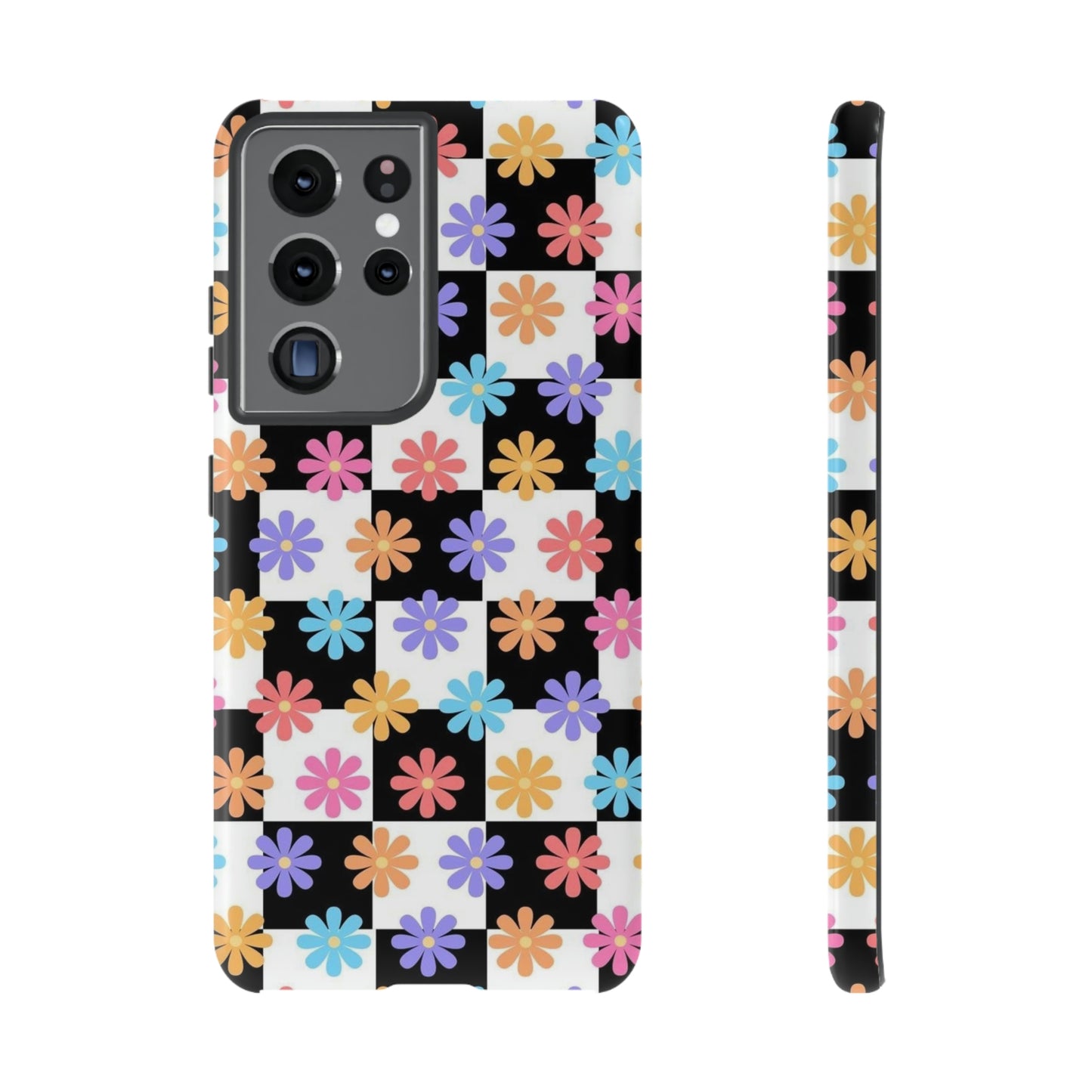 Checkered flower phone case/ for Samsung & Google Phones/ Floral collection/ Tough Phone Cases