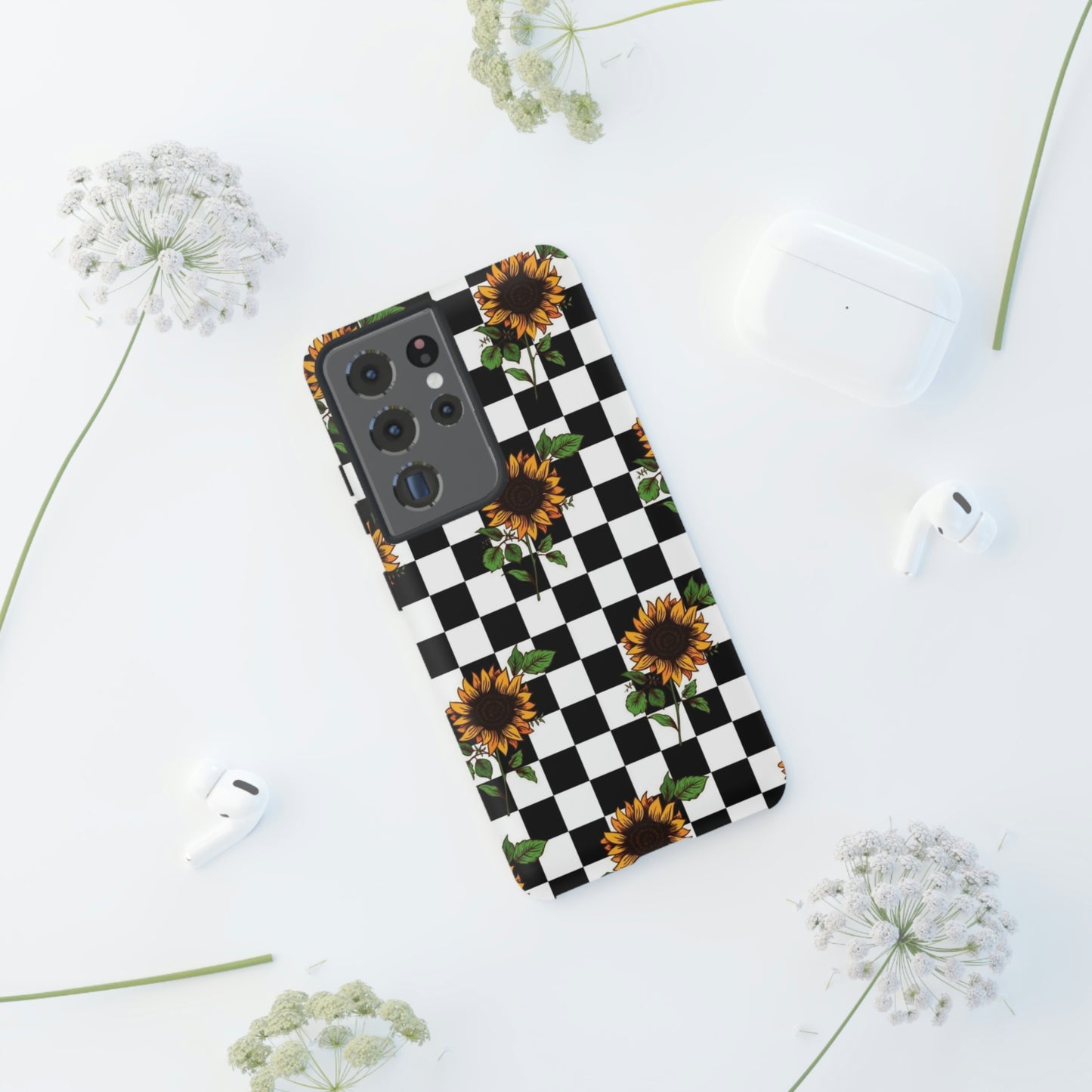 Checkered sunflower phone case/ for Samsung & Google phones/ floral collection/Tough Cases