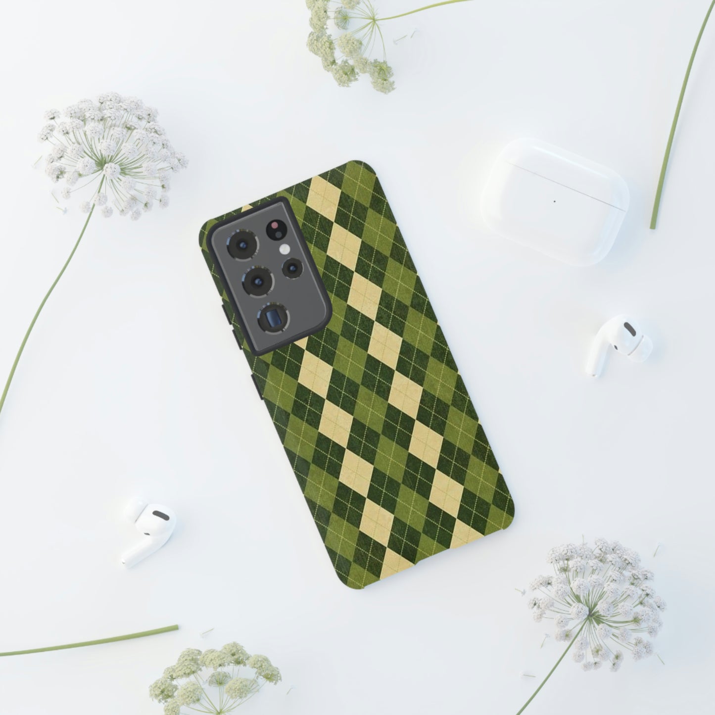 Green plaid sweater phone case/ for Samsung & Google phone/ plaid collection/ Tough Phone Cases