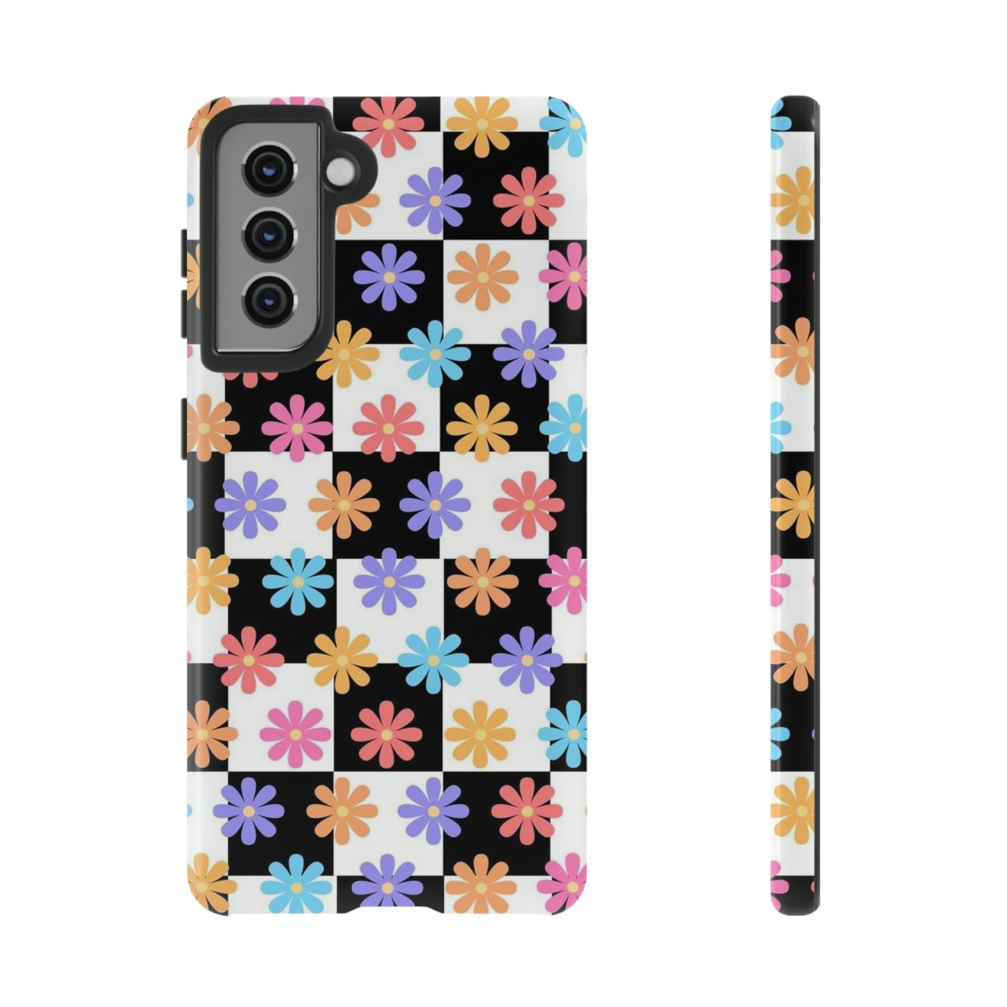 Checkered flower phone case/ for Samsung & Google Phones/ Floral collection/ Tough Phone Cases