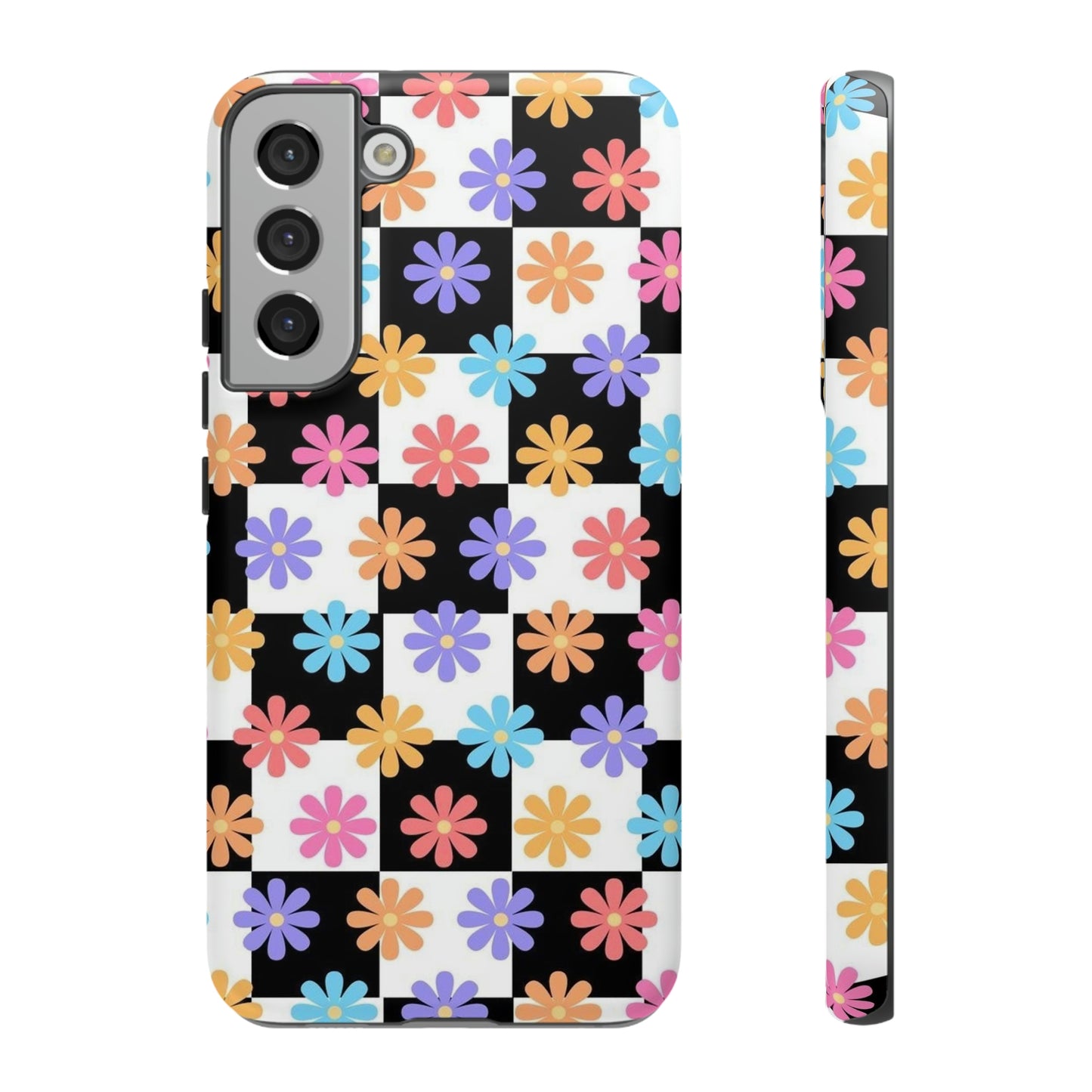 Checkered flower phone case/ for Samsung & Google Phones/ Floral collection/ Tough Phone Cases