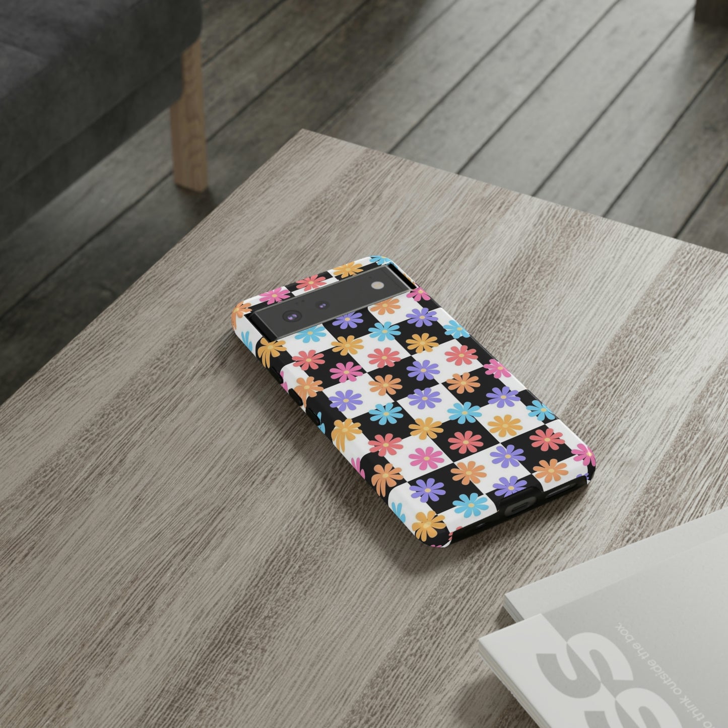 Checkered flower phone case/ for Samsung & Google Phones/ Floral collection/ Tough Phone Cases