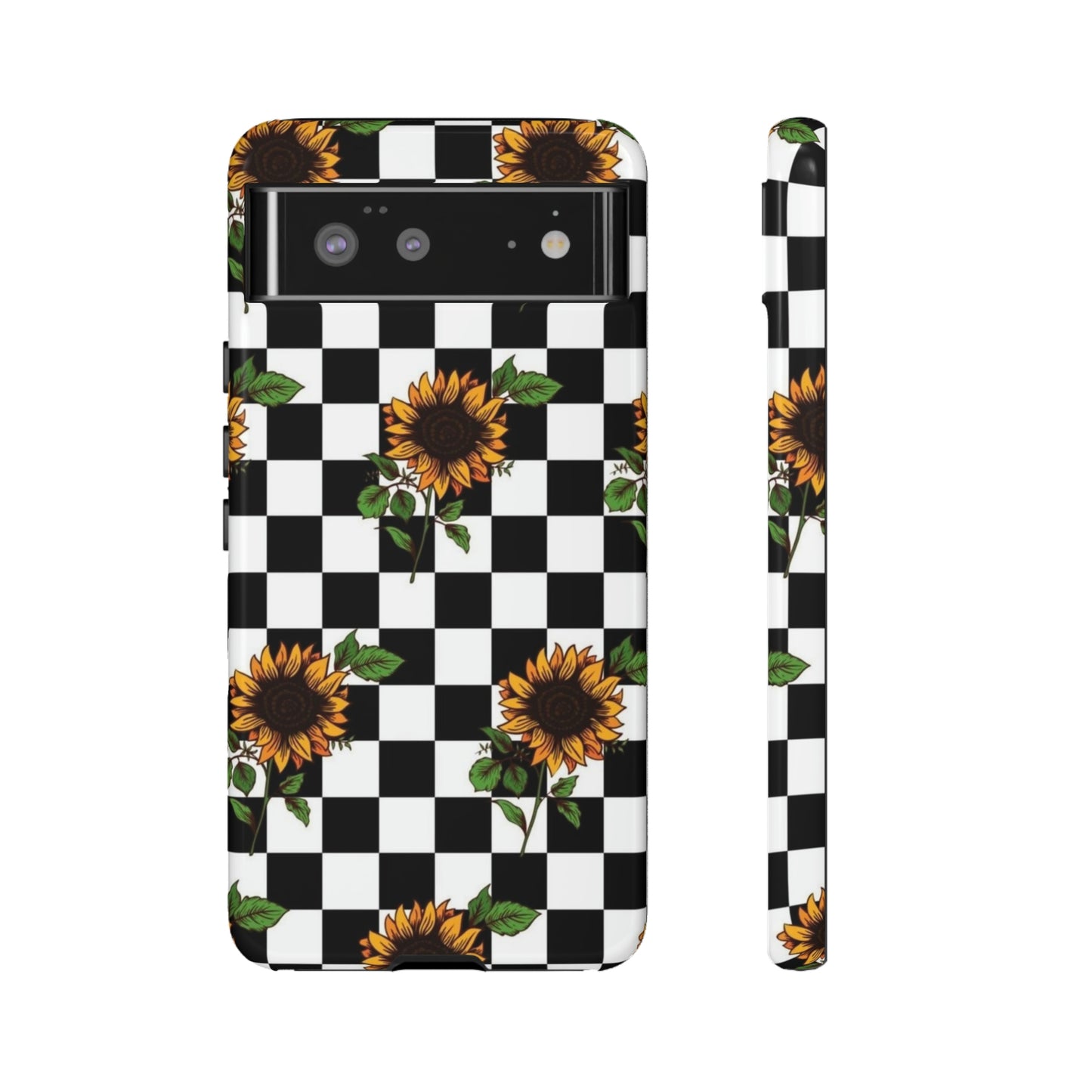 Checkered sunflower phone case/ for Samsung & Google phones/ floral collection/Tough Cases