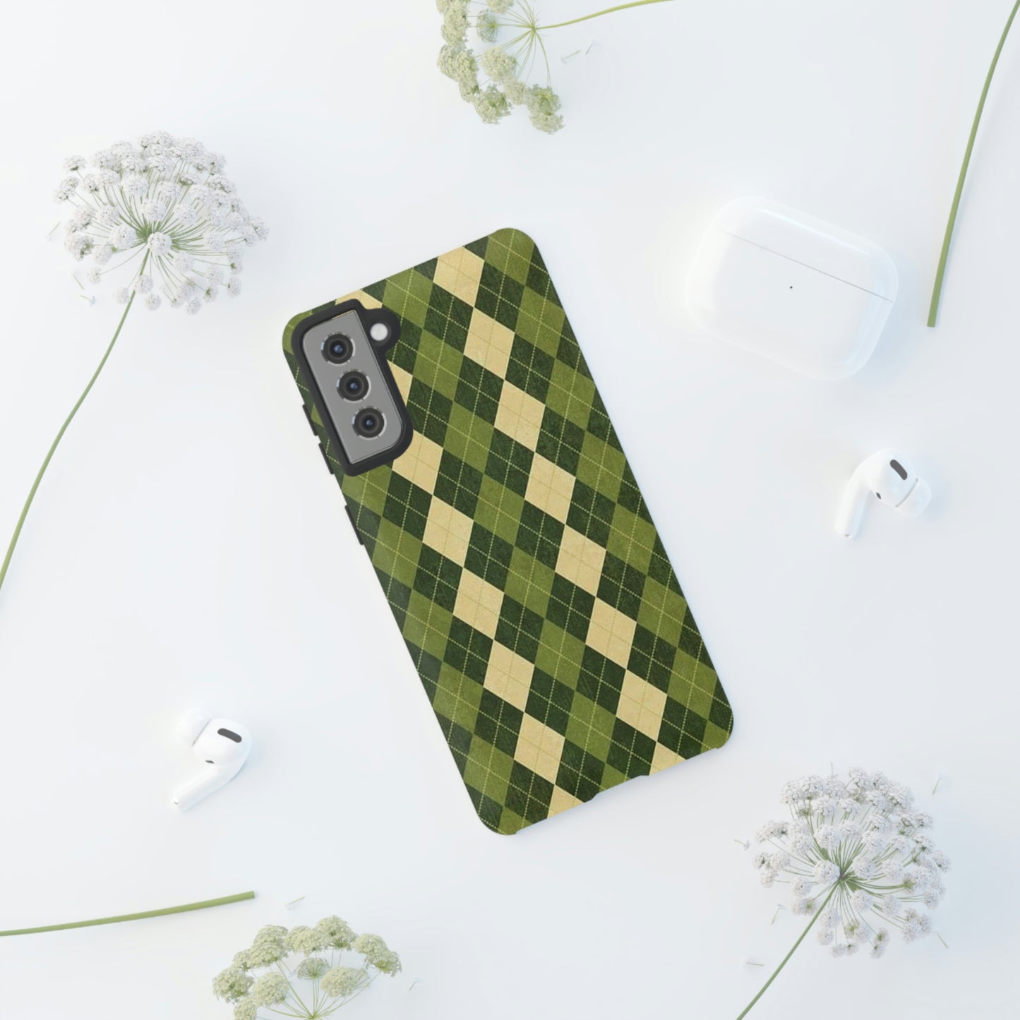 Green plaid sweater phone case/ for Samsung & Google phone/ plaid collection/ Tough Phone Cases