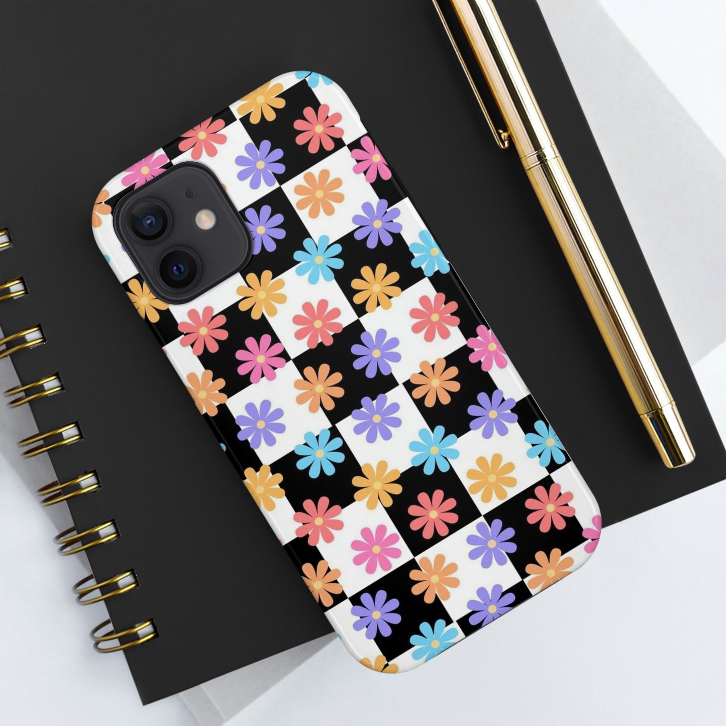 Checkered flower phone case/ for iPhone/ Floral collection /Tough Phone Cases, Case-Mate