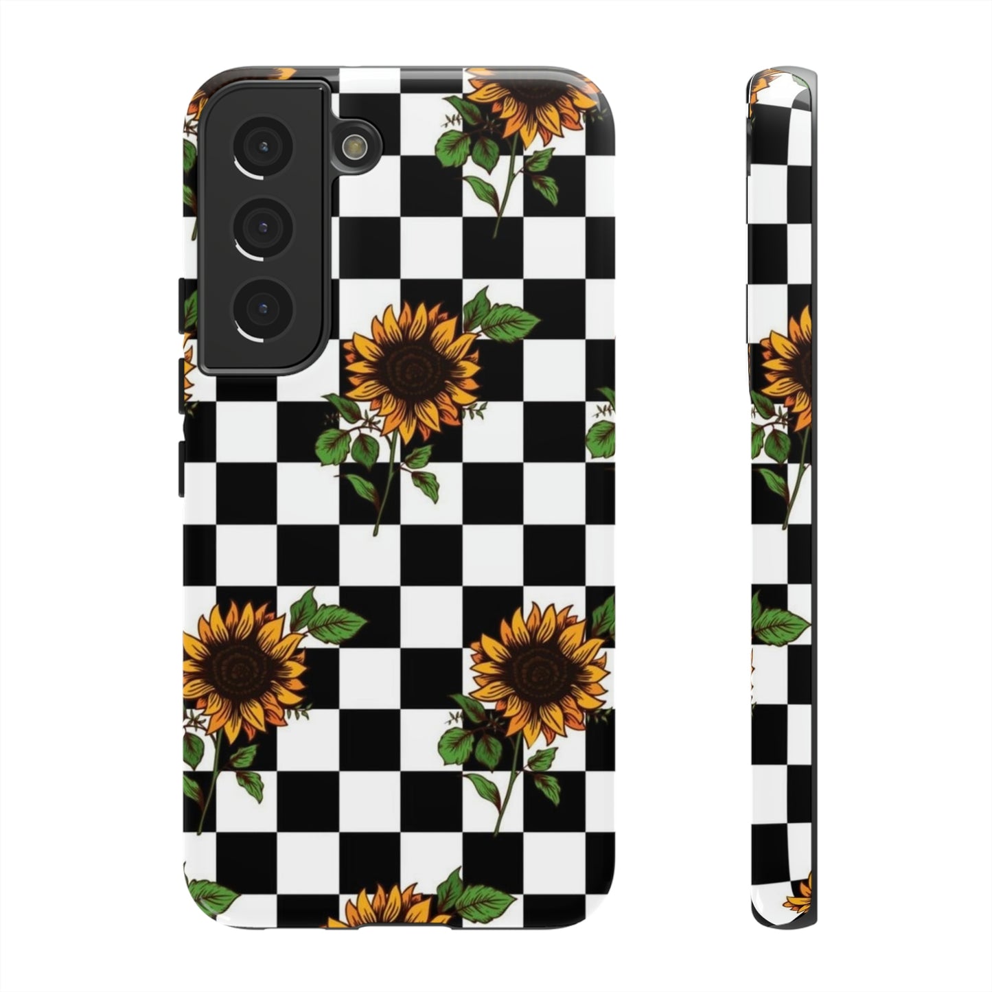 Checkered sunflower phone case/ for Samsung & Google phones/ floral collection/Tough Cases