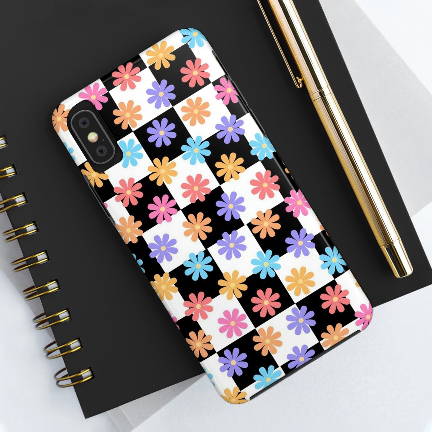 Checkered flower phone case/ for iPhone/ Floral collection /Tough Phone Cases, Case-Mate