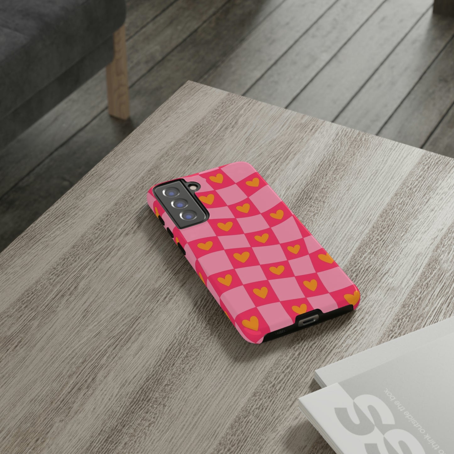 Checkered hearts phone case / for Samsung & Google phones/ heart collection /Tough Cases