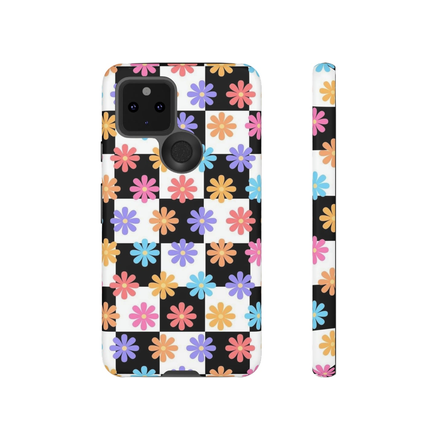 Checkered flower phone case/ for Samsung & Google Phones/ Floral collection/ Tough Phone Cases