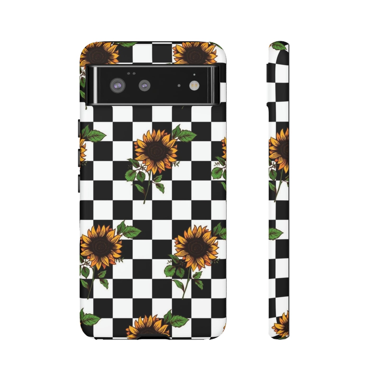 Checkered sunflower phone case/ for Samsung & Google phones/ floral collection/Tough Cases