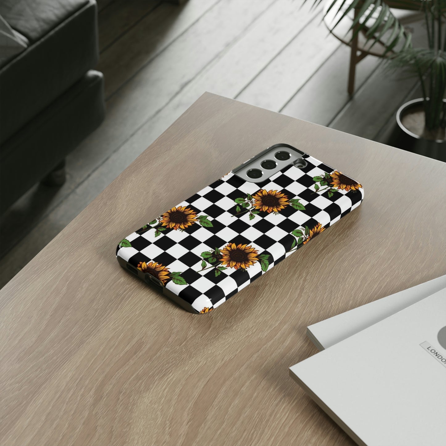 Checkered sunflower phone case/ for Samsung & Google phones/ floral collection/Tough Cases