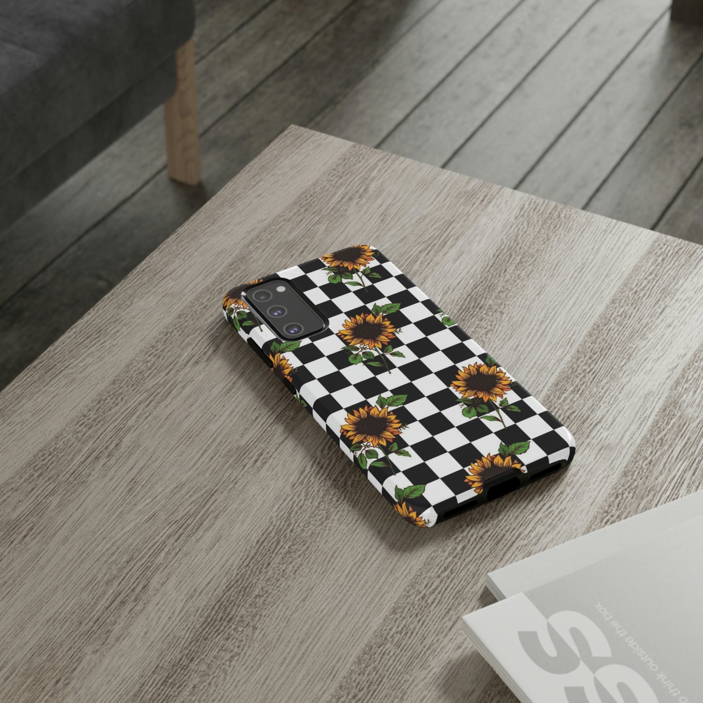 Checkered sunflower phone case/ for Samsung & Google phones/ floral collection/Tough Cases