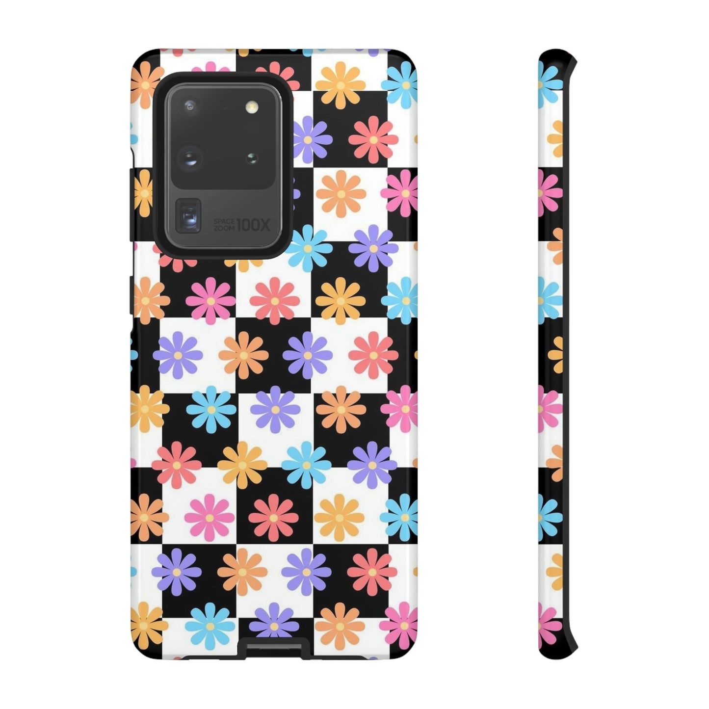 Checkered flower phone case/ for Samsung & Google Phones/ Floral collection/ Tough Phone Cases