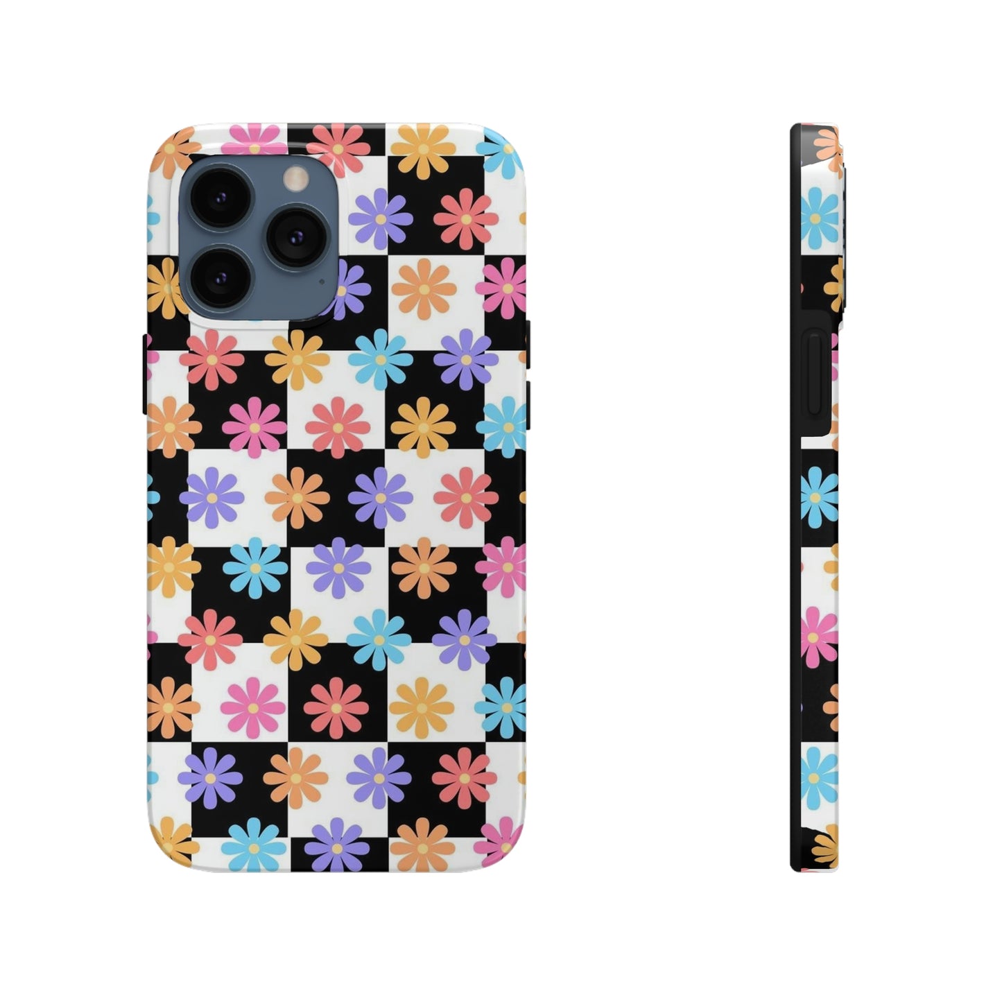 Checkered flower phone case/ for iPhone/ Floral collection /Tough Phone Cases, Case-Mate