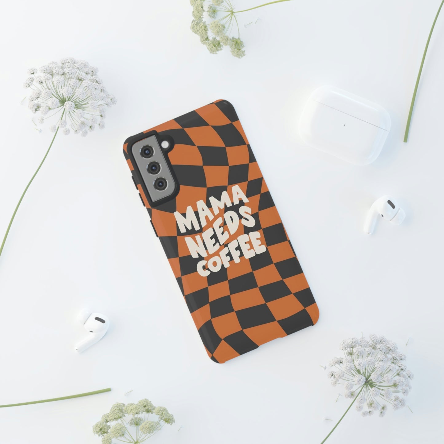 Mamma needs coffee, phone case for Samsung & Google phones, Plaid collection/Tough Cases