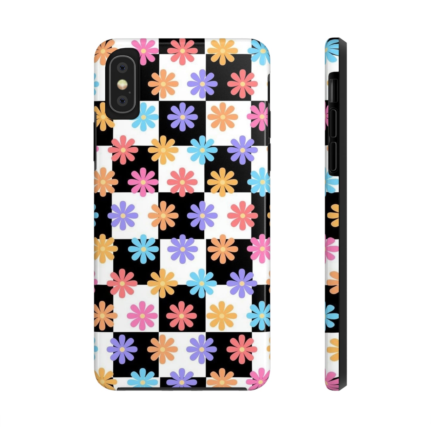 Checkered flower phone case/ for iPhone/ Floral collection /Tough Phone Cases, Case-Mate