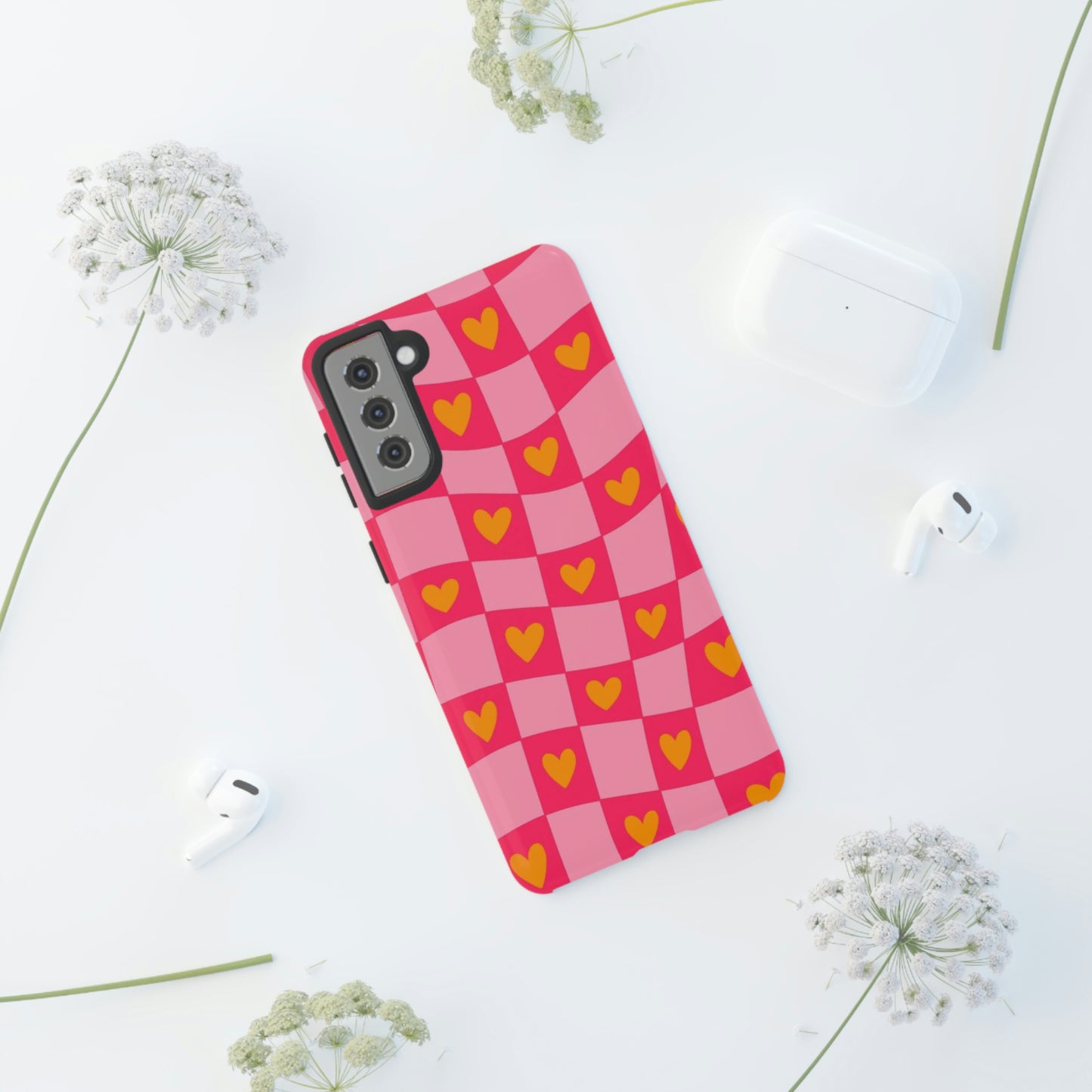 Checkered hearts phone case / for Samsung & Google phones/ heart collection /Tough Cases