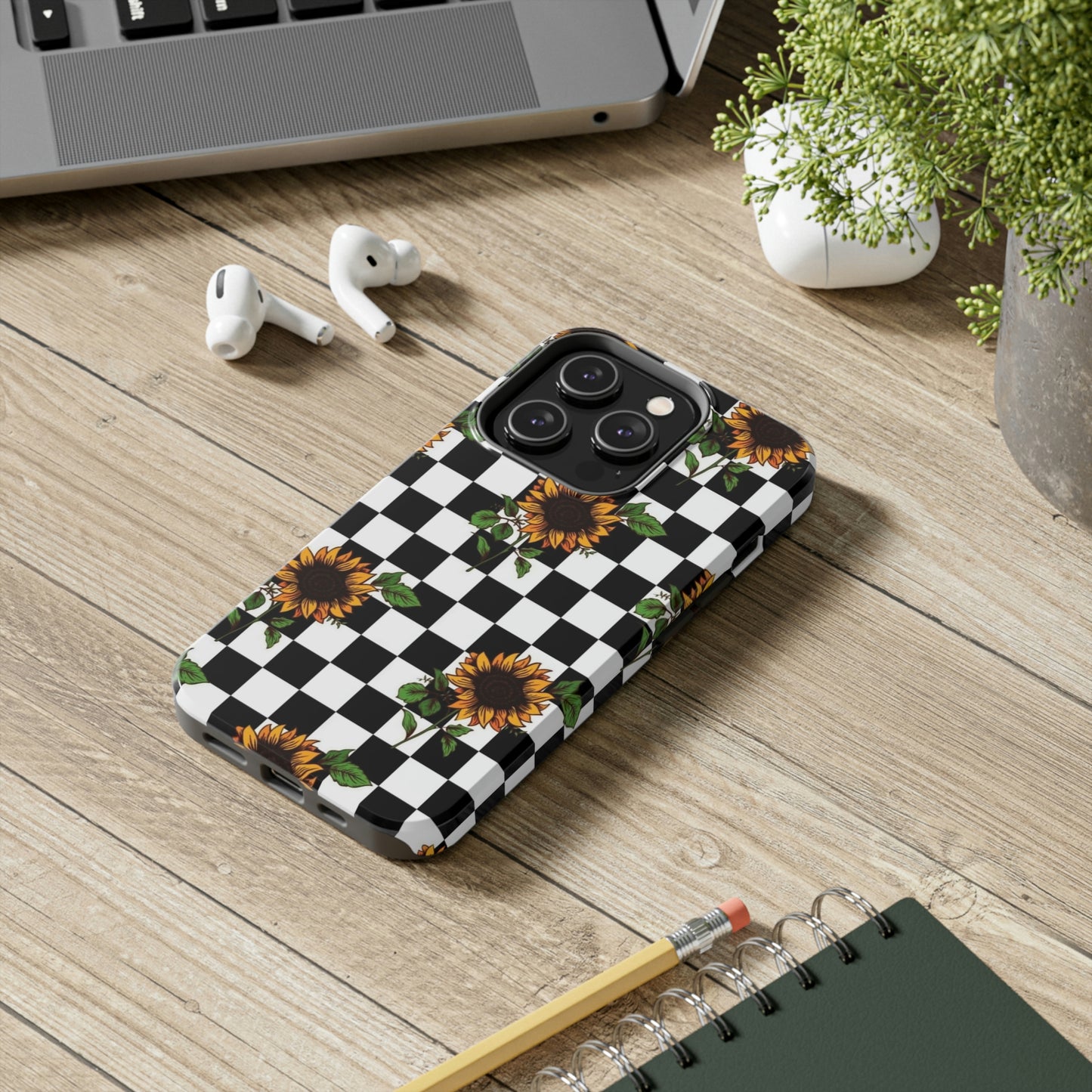 Checkered Sunflower phone case/ for iPhone  /Floral collection /Tough Phone Cases, Case-Mate