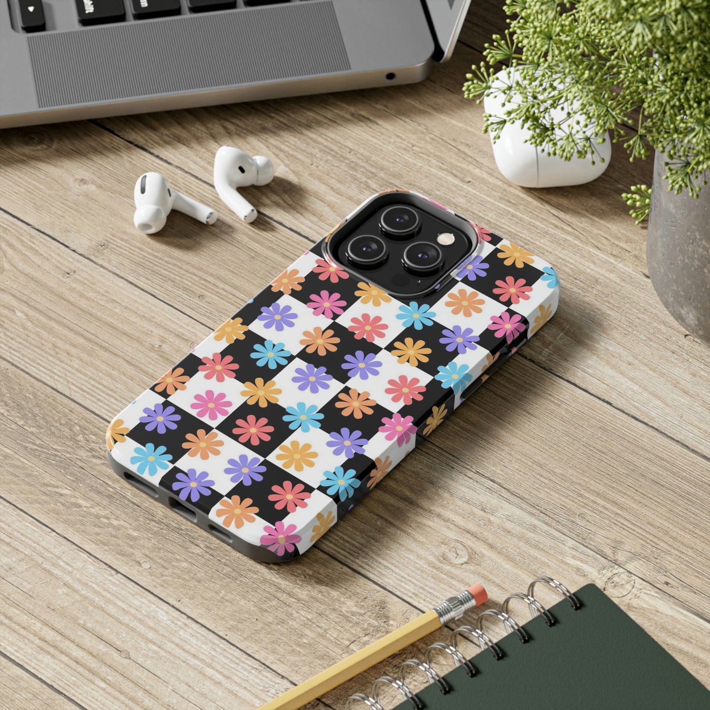 Checkered flower phone case/ for iPhone/ Floral collection /Tough Phone Cases, Case-Mate