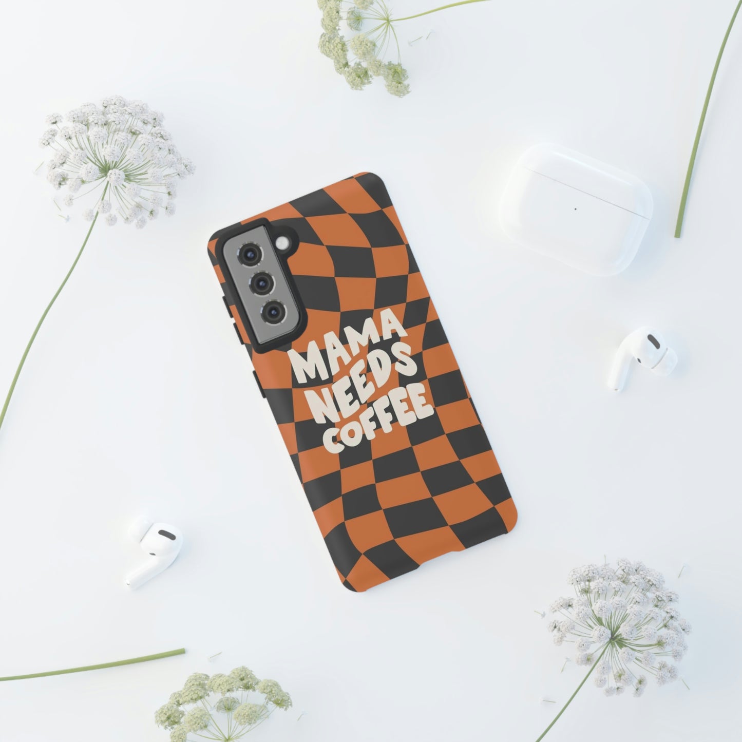 Mamma needs coffee, phone case for Samsung & Google phones, Plaid collection/Tough Cases