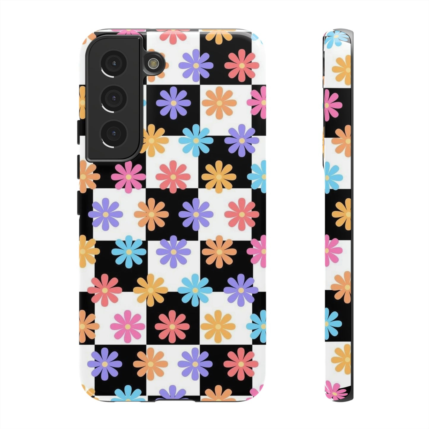 Checkered flower phone case/ for Samsung & Google Phones/ Floral collection/ Tough Phone Cases