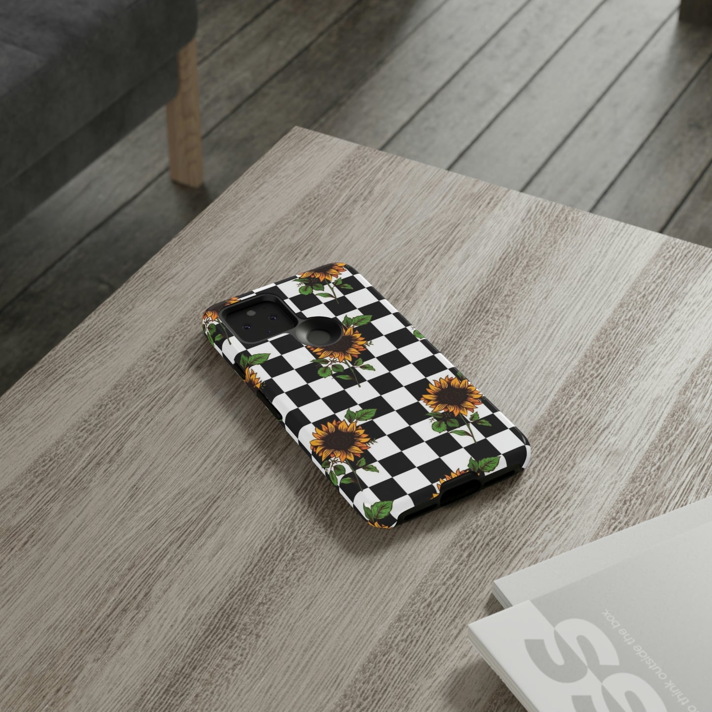 Checkered sunflower phone case/ for Samsung & Google phones/ floral collection/Tough Cases