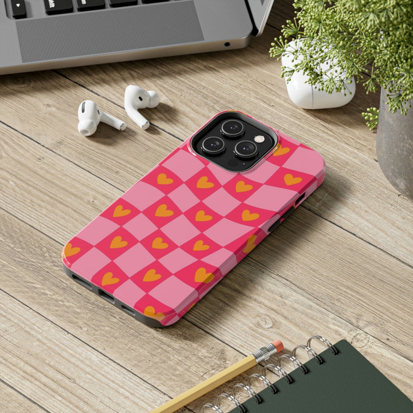 Checkered hearts phone case / for iPhone/ heart collection Tough Phone Cases,