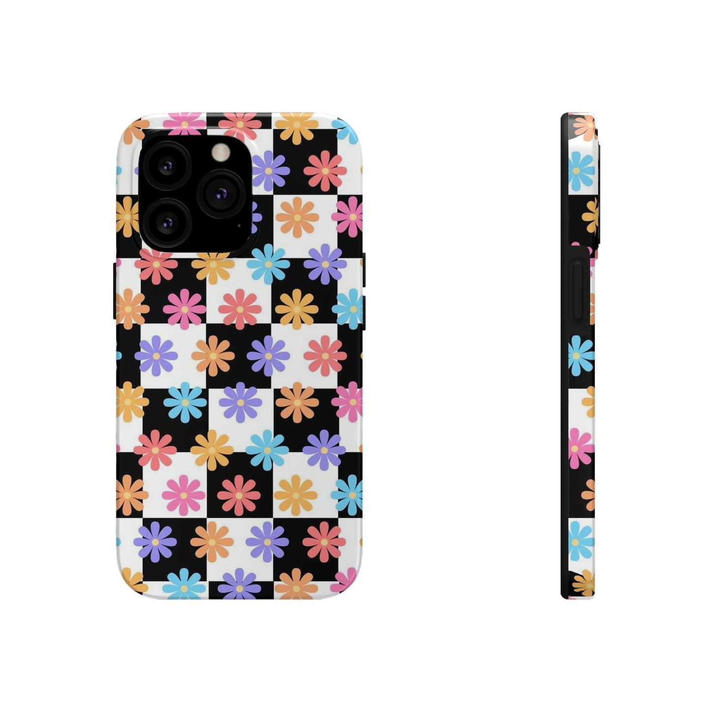 Checkered flower phone case/ for iPhone/ Floral collection /Tough Phone Cases, Case-Mate