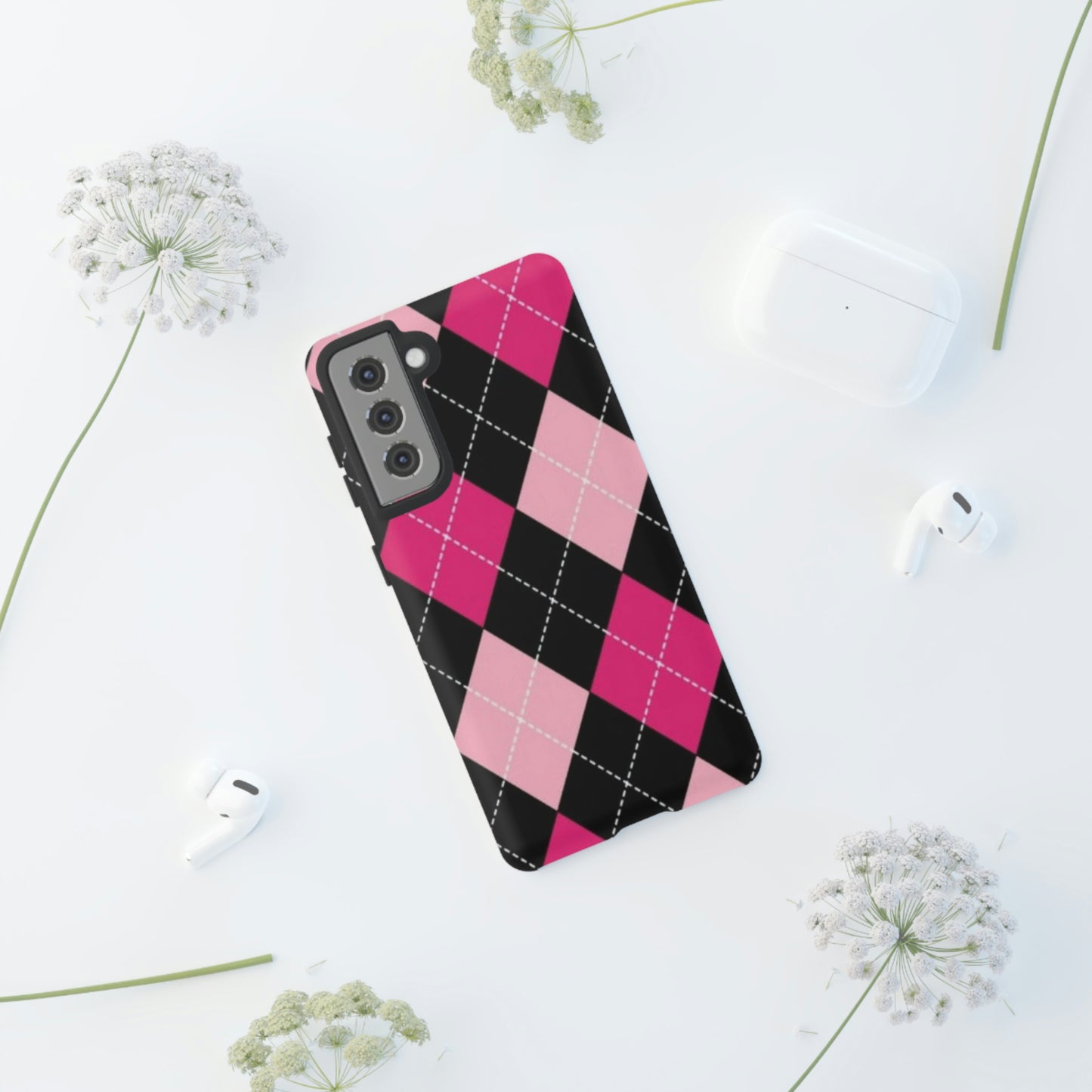 Pink Diamond phone case/ for Samsung & Google phones/ plaid collection/ Tough Phone Cases